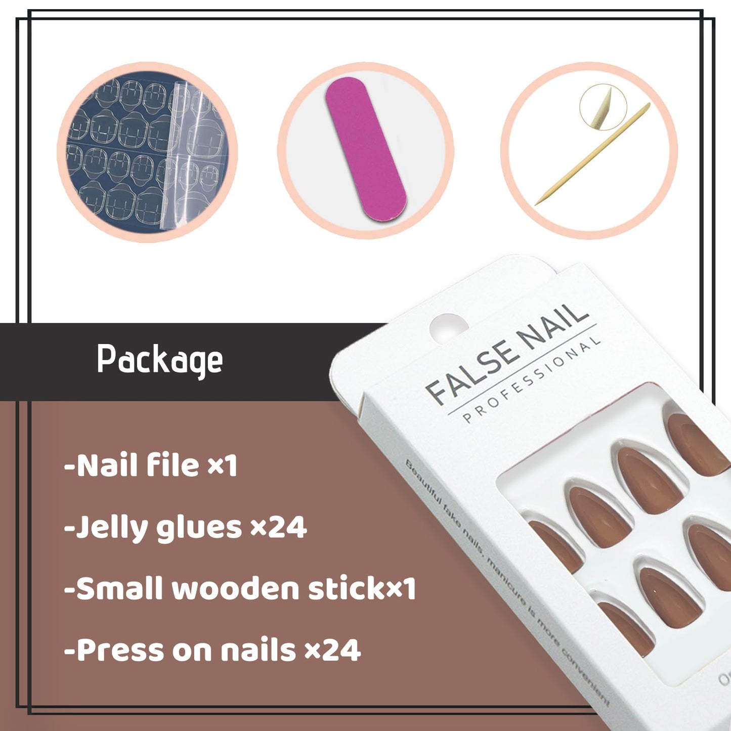 YOSOMK Coffee Brown Press on Nails Almond Medium Fake Nail Solid Color Full Cover Artificial False nails Glossy Manicure Glue on Acrylic Nails for Women