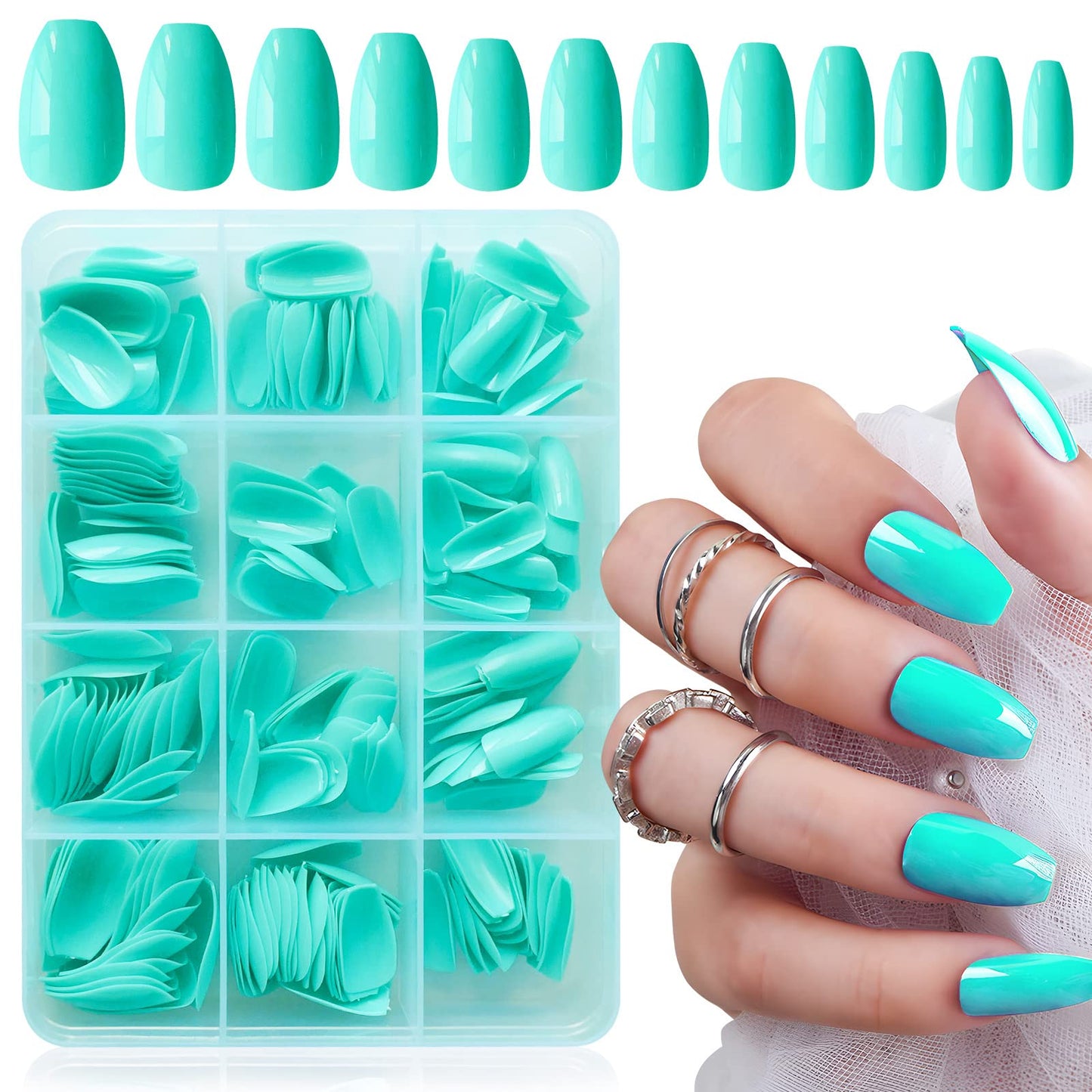 LoveOurHome 240pc Coffin Press on Nails Medium Length, Colored Fake Nails Short Presson Nail Glossy Artificial Fingernails Full Cover Acrylic French Tips Press on Coffin Nails for Women Girls