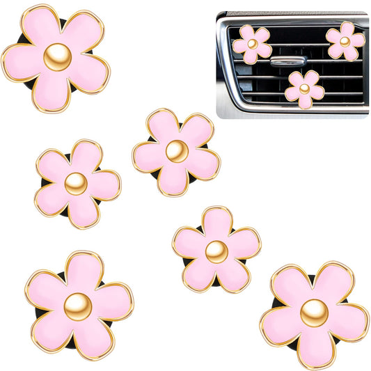 Frienda 6 Pcs Daisy Flower Air Vent Clip Air Freshener Outlet Clip Car Air Conditioning Clip Charm Car Inter Decor(Pink, 3 cm, 3.3 cm)