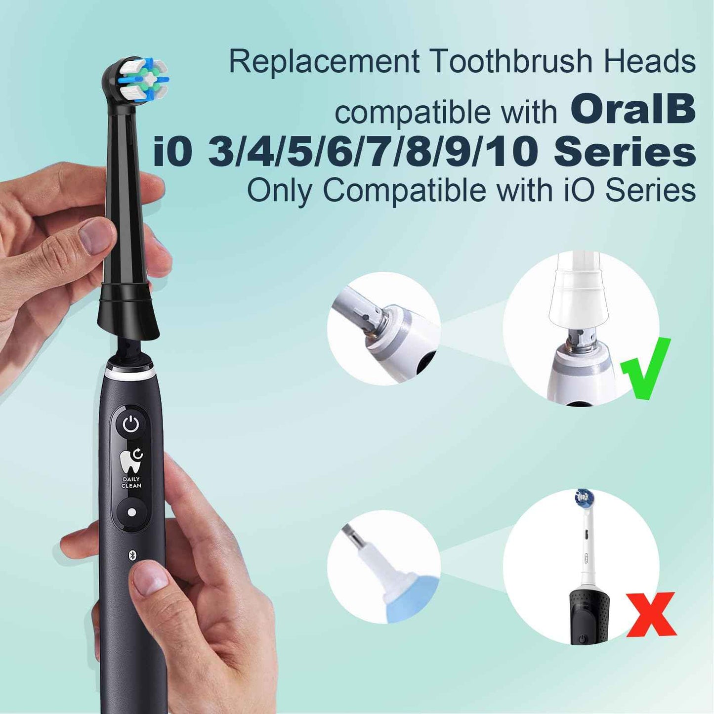 iO Replacement Heads Compatible with Oral B iO Electric Toothbrush,Round Brush Heads for Gentle Gum Care & Deep Cleaning,6PACK,Black