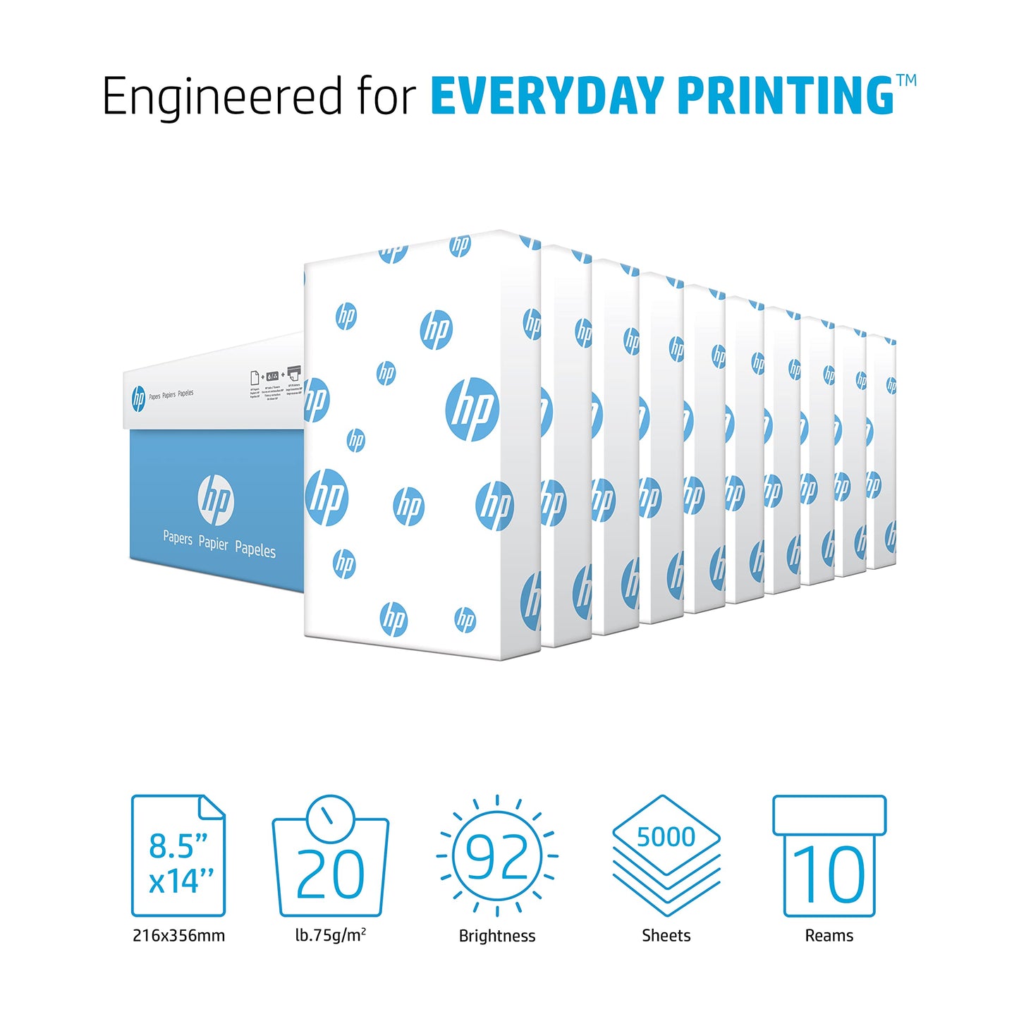 HP Printer Paper | 8.5 x 14 Paper | Office 20 lb | 10 Ream Case - 5000 Sheets | 92 Bright | Made in USA - FSC Certified | 001422C