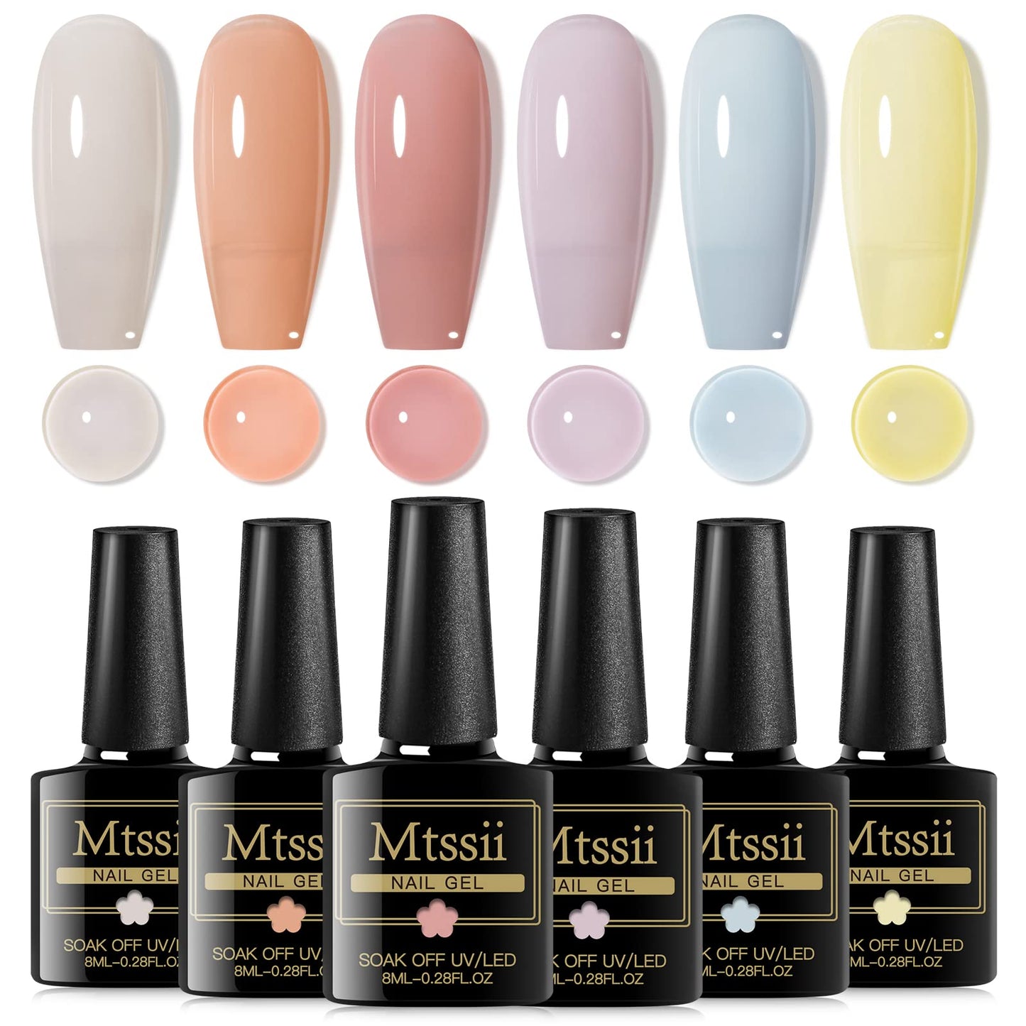 MTSSII Gel Nail Polish Kit, 6 PCS Jelly Translucent Gel Nail Polish Sock Off UV/LED Gel Nail Polish Lamp Cured, 8 ml/0.28 FL.OZ (Jelly Gel Nail Polish)