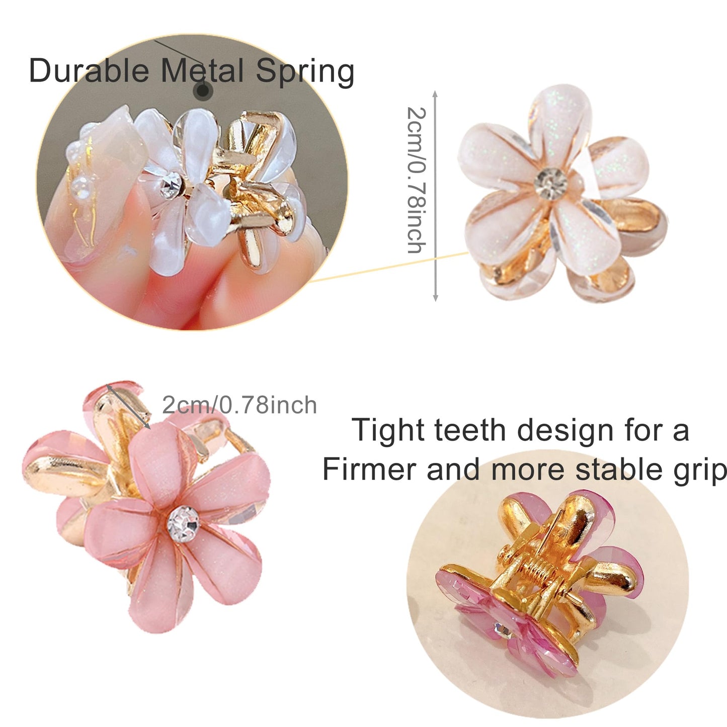 NAISKA 12 Pcs Flower Hair Claw Clips Mini Cute Hair Pins Sweet Crystal Hair Clips Decorative Non-slip Hair Clips Hair Accessories for Women Girls (White)