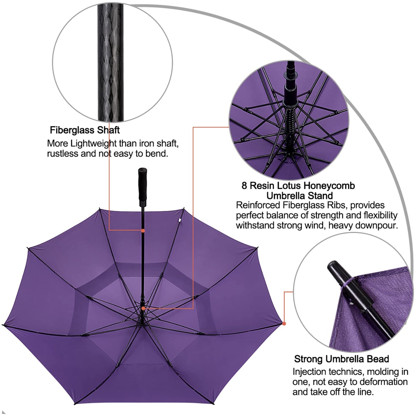 G4Free 62 Inch Automatic Open Golf Long Umbrella Extra Large Oversize Double Canopy Vented Windproof Waterproof Stick Umbrellas(Purple)