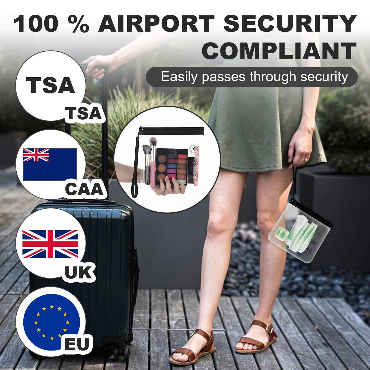 Amabro 2pcs Clear Travel Toiletry Bag - TSA Approved, Leak-Proof Airport Security Liquids Bags 20 x 20cm Toiletry Bag with Hanging Rope Portable Travel Accessories Holiday Essentials Makeup Bags