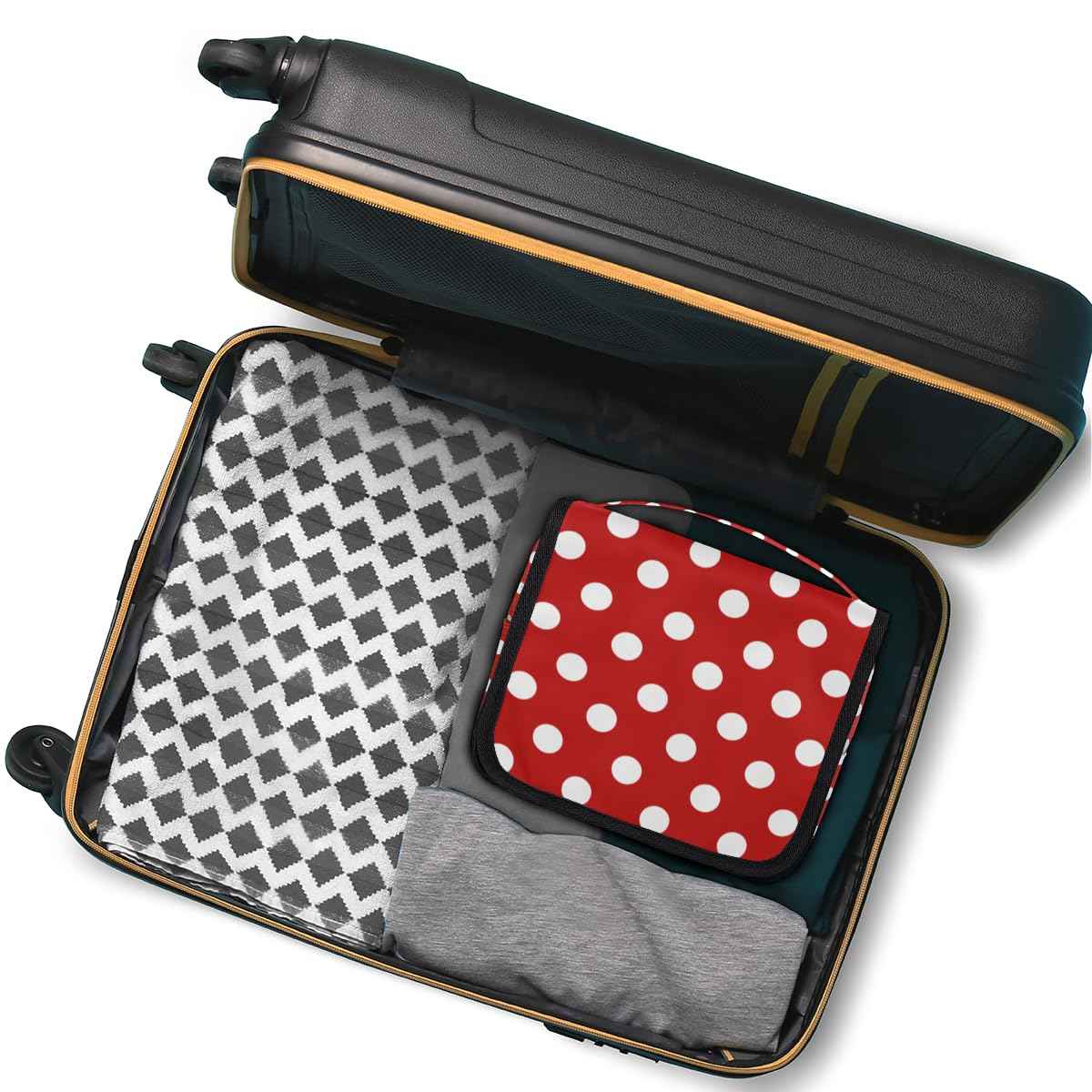 Bardic Hanging Travel Toiletry Bag for Women, Polka Dot Print Travel Makeup Bag Red White Polka Dot Portable Cosmetic Bag Travel Organizer for Toiletries Accessories