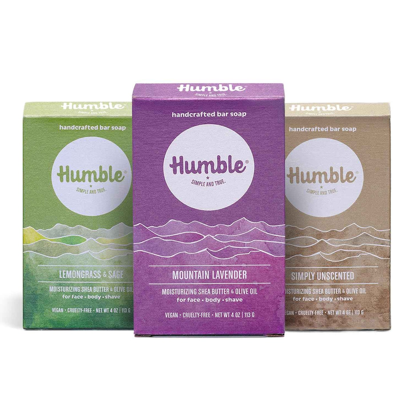 HUMBLE BRANDS Handcrafted Bar Soap, Organic Cold Processed Soap Bars, Moisturizing Face & Body Cleanser - Herbal & Fresh Variety Pack - 3 pack