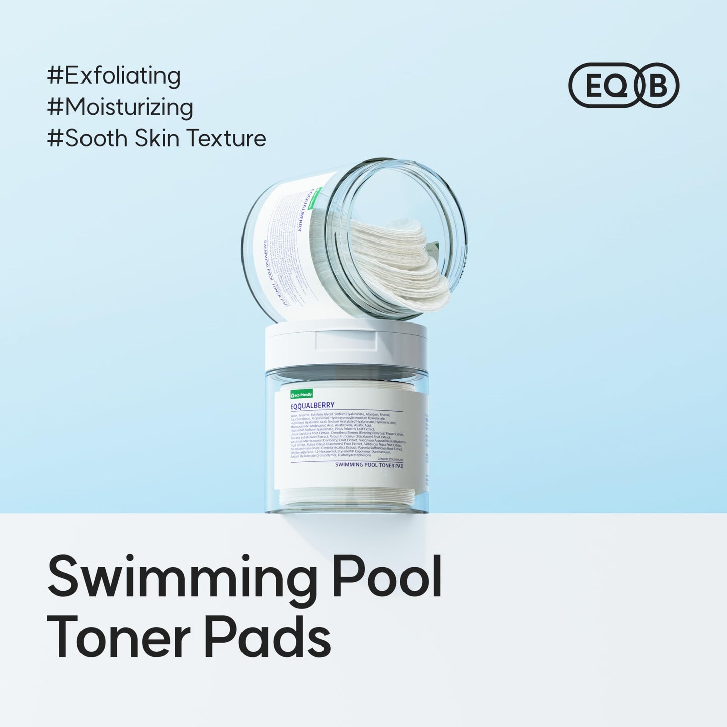 EQQUALBERRY Swimming Pool Toner Pads - Dual-Textured Facial Toner Pads for Pore Care and Gentle Exfoliation | Boosted Hydration with Hyaluronic Acid | Korean Toner Pads for Face (70 Pads)