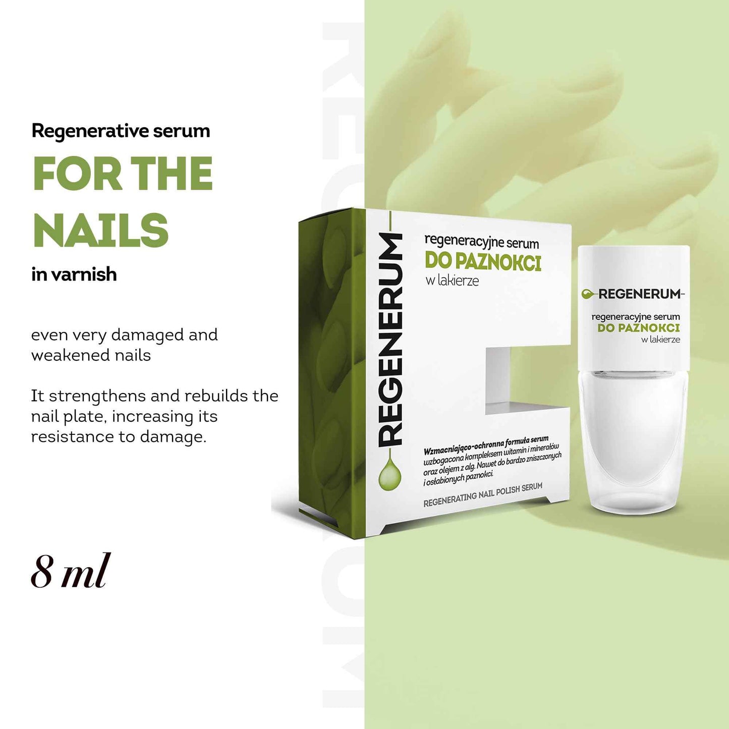 Regenerum - Regenerative Nail Polish Serum - Strengthens and Protects Nail Plate, Vitamin Complex, Minerals, Algae Oil, Stimulates Growth - 8ml