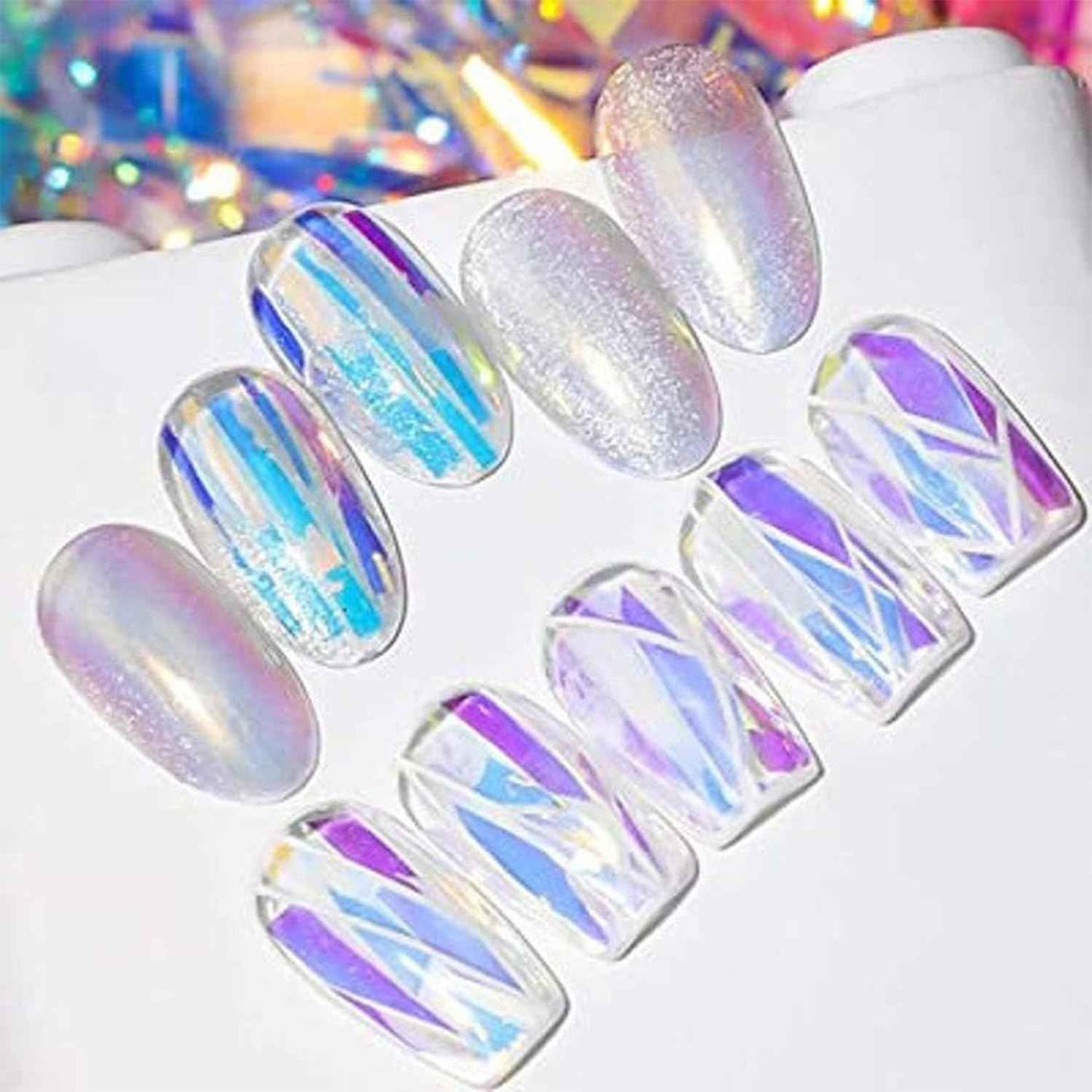 Aurora Nail Foil Stickers Colorful Glass Paper Holographic Transfer Decals Shiny French Art Supplies for Acrylic Nails Manicure Nail Foil Transfer Stickers Set Girls DIY Nail Decals for Nails(6 Box)
