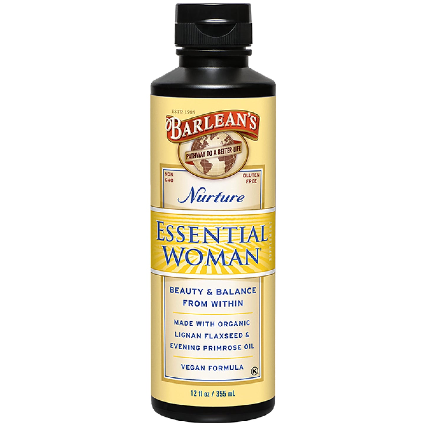 Barlean's Essential Woman Liquid Supplement for Women, Organic Flaxseed, Evening Primrose Oil & Soy Isoflavones, Omega 3 6 9 and GLA, Hormonal Balance & Healthy Hair and Skin, 12 oz