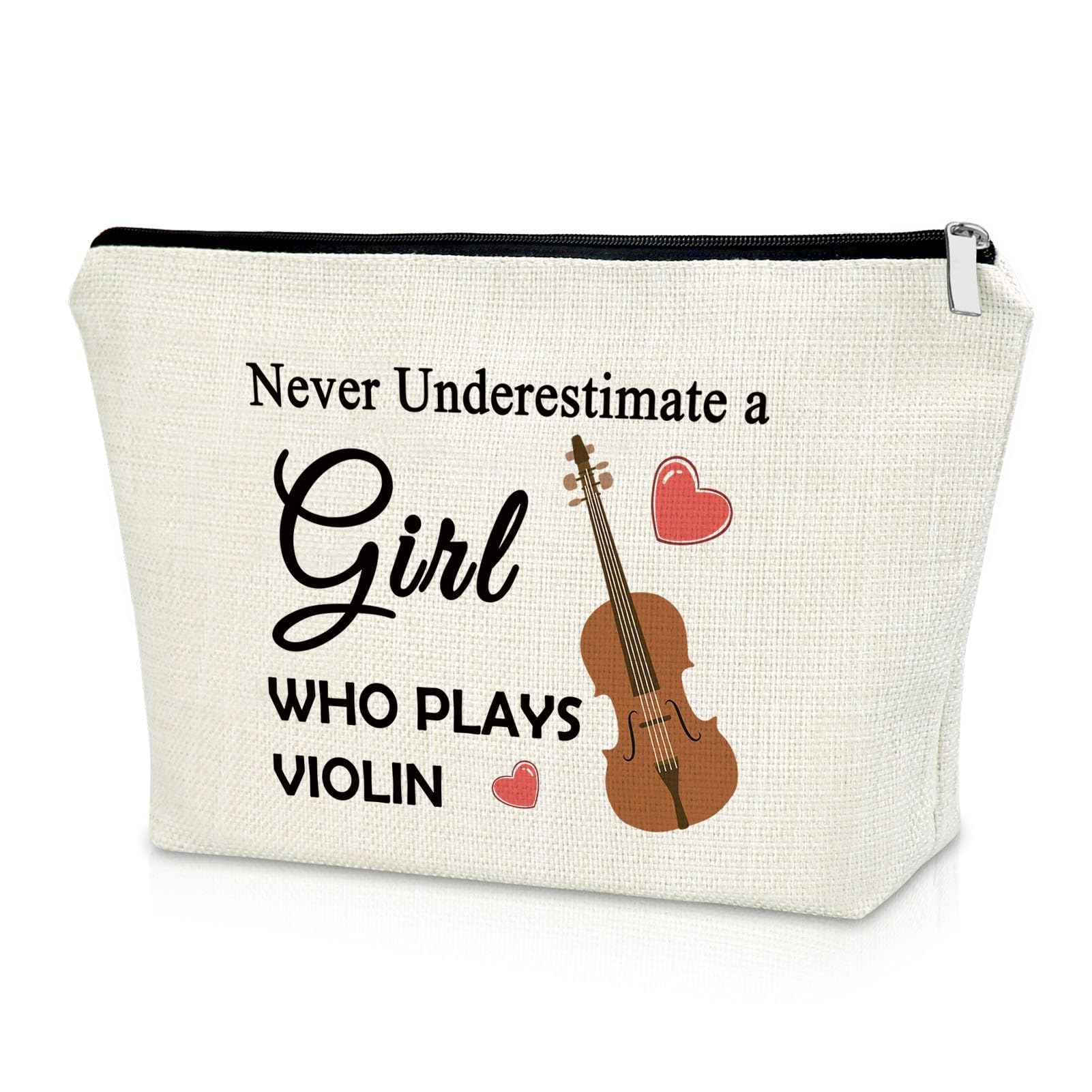 Sazuwu Violin Gifts Women's Makeup Bag Cosmetic Bag for Violin Players Lovers Teachers Music Enthusiasts Violinist Appreciation Graduation Birthday present travel pouch