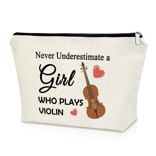 Sazuwu Violin Gifts Women's Makeup Bag Cosmetic Bag for Violin Players Lovers Teachers Music Enthusiasts Violinist Appreciation Graduation Birthday present travel pouch