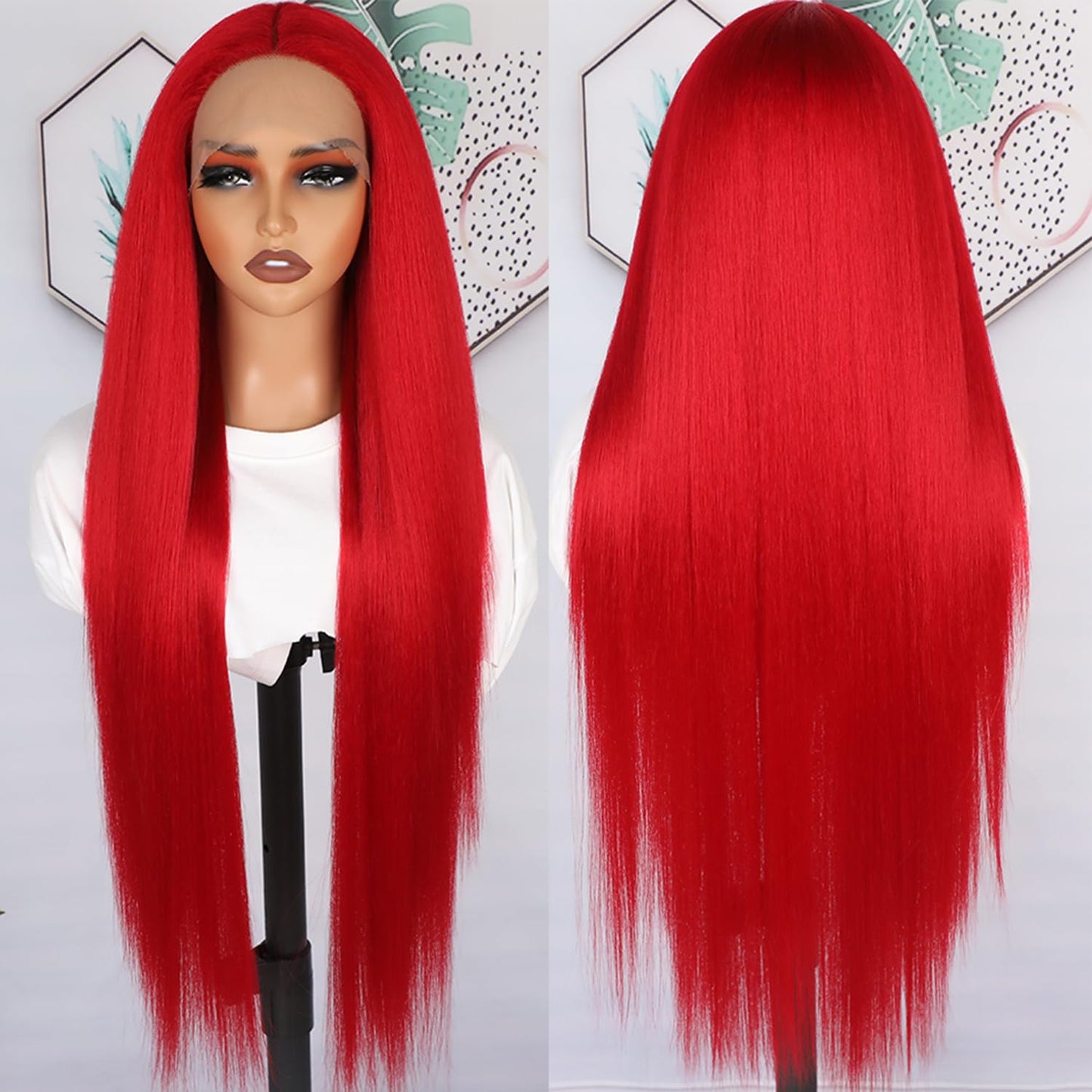 Lezaxiu 30 Inch Red Hair Lace Front Wigs Pre Plucked Long Straight Wig Glueless Red Colored Wigs Heat Resistant Synthetic Lace Front Wigs for Black Women