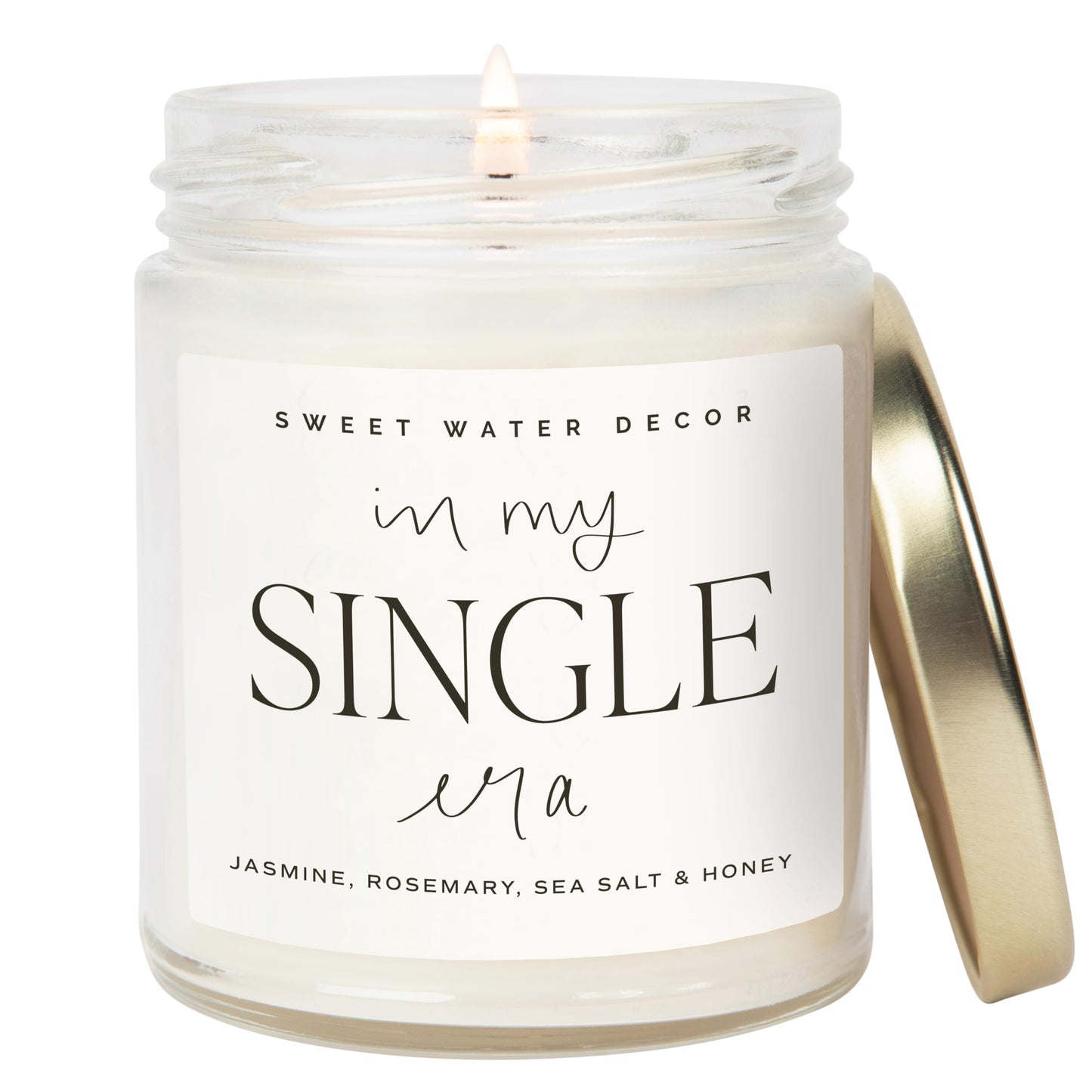 Sweet Water Decor Relaxing Candle - Calming Candle for Women in Jasmine Rosemary Sea Salt & Honey Scent - In My Single Era Soy Candle - 100% Cotton Wick Scented Candle with 40 Hours Burn Time - 9oz