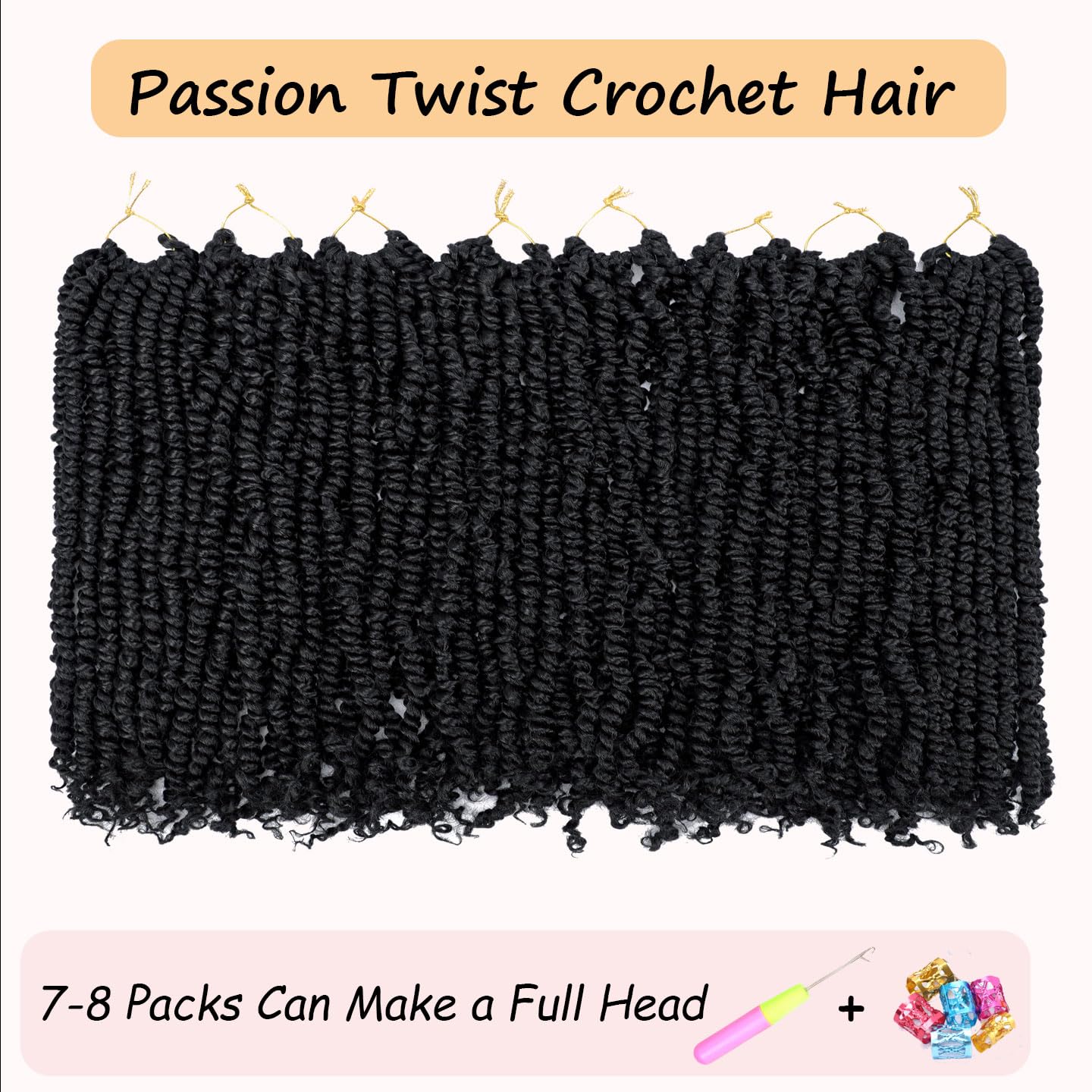 8 Packs Passion Twist Hair 14 Inch Pre-twisted Passion Twist Crochet Hair Pre-looped Crochet Braids for Women Passion Twists Braiding Hair Synthetic Hair Extensions (12Strands/Pack; 1B#)