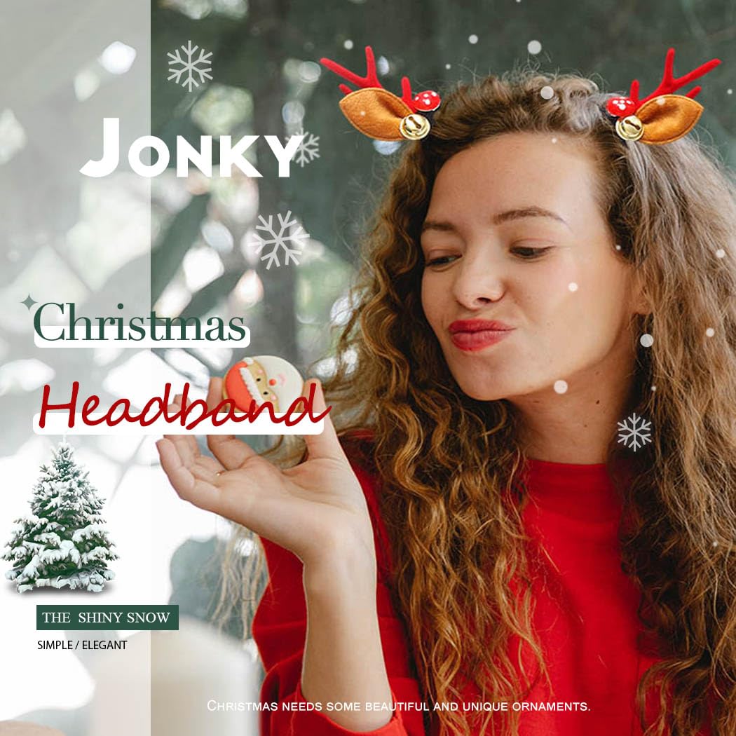 JONKY Christmas Antlers Headband Reindeer Ears Headbands Xmas Headpiece Deer Costume Party Holiday Hair Accessories for Women and Girls(Pack of 2)