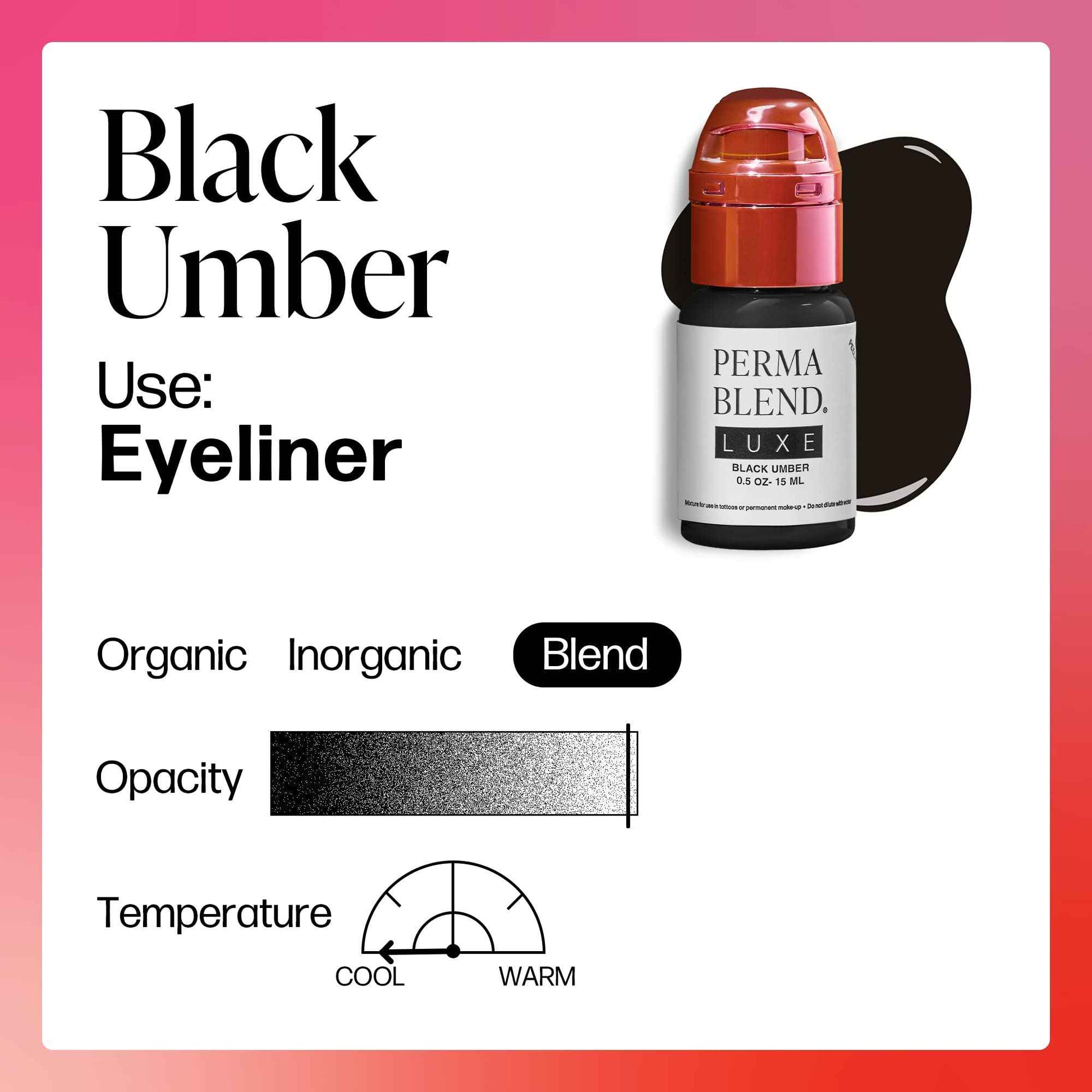 Perma Blend Luxe - Black Umber - Microblading Ink for Permanent Eyeliner - Professional Tattoo Ink - Black Tattoo Ink Makeup - Vegan (0.5 oz)