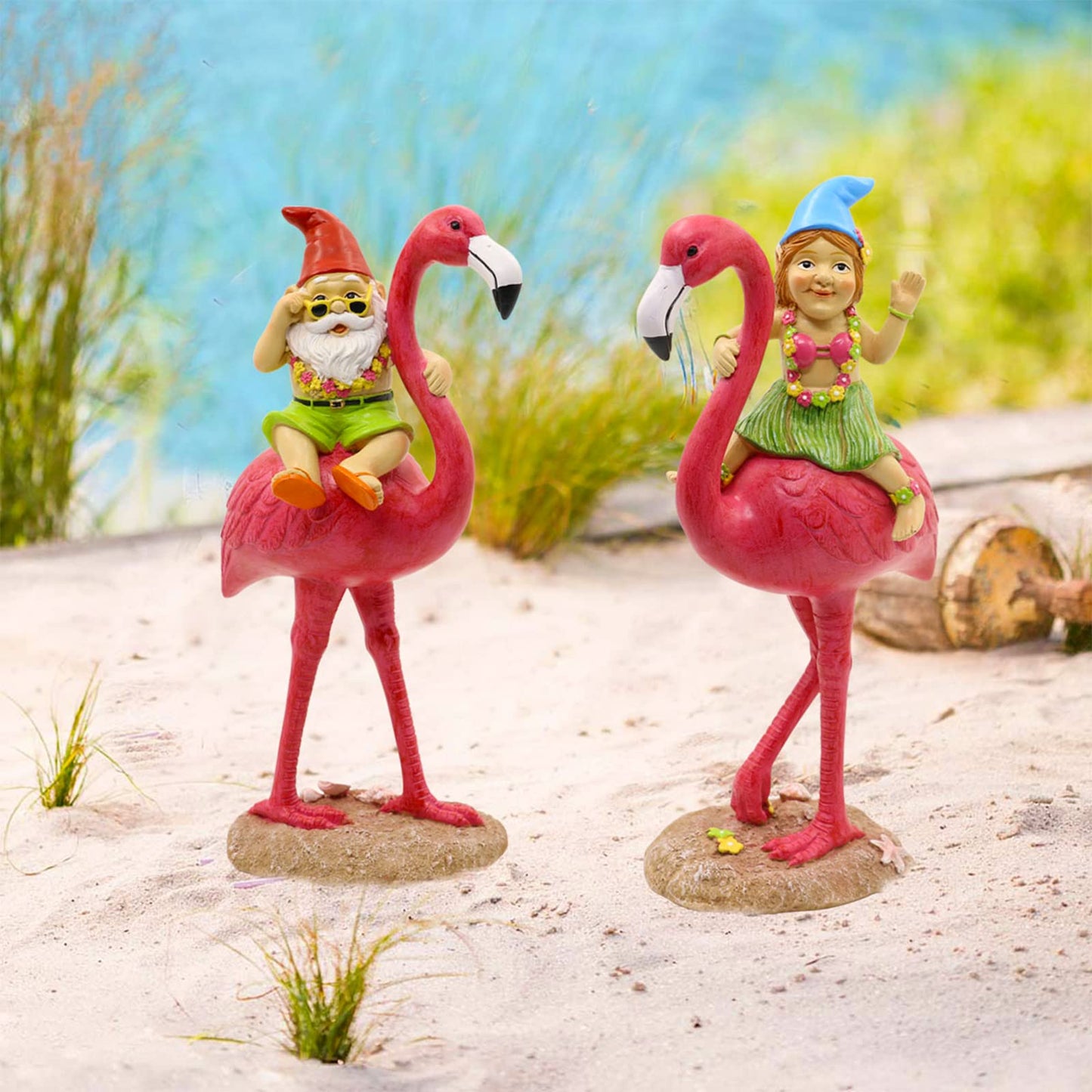 Goodeco 11 "Gnome and Flamingo Garden Statue - Perfect Birthday & Mom Gifts, Flamingo Gifts for Women, Pink Flamingo Decor for Home and Garden (Male)