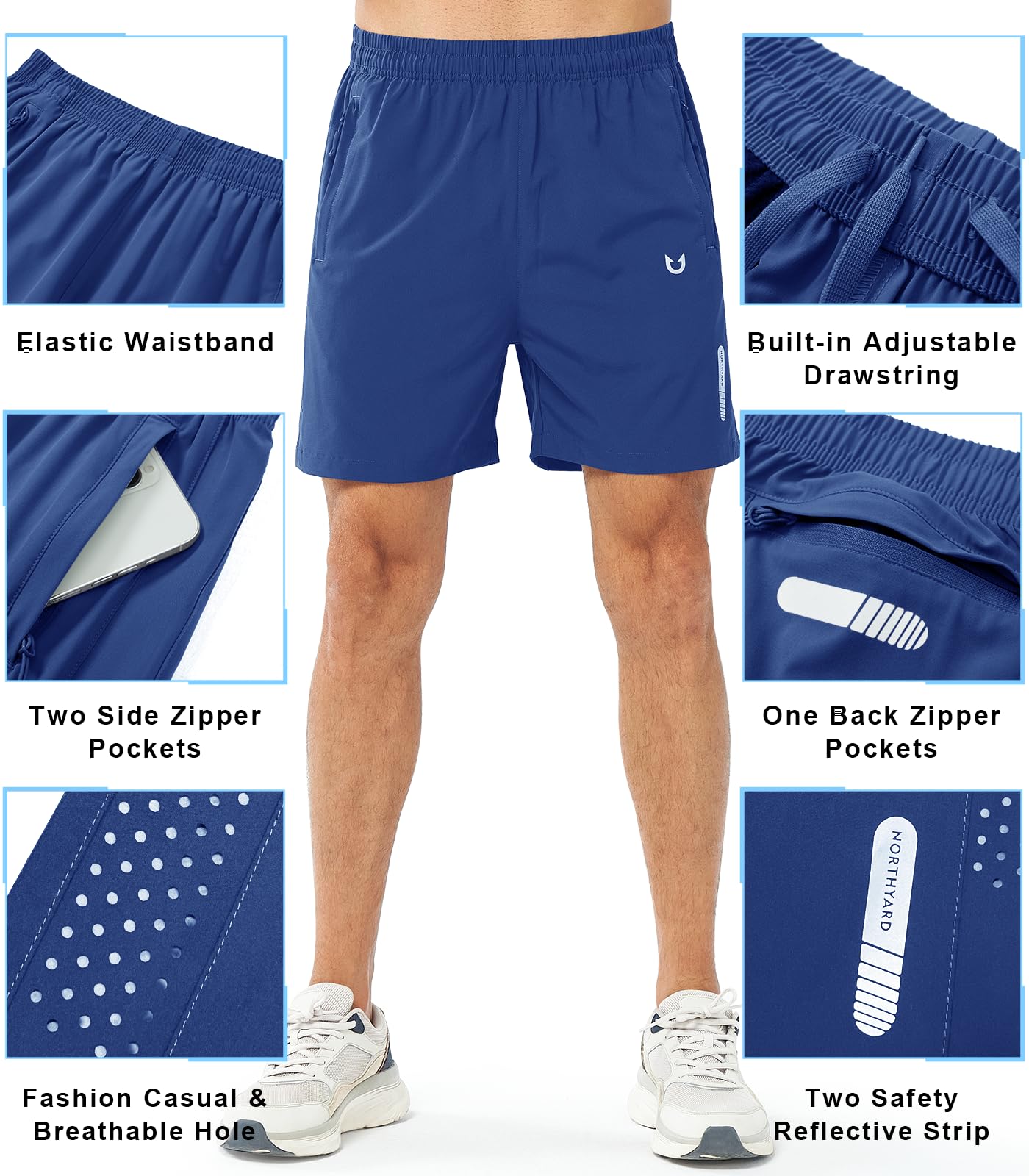 NORTHYARD Men's Athletic Running Shorts Quick Dry Workout Shorts 7"/ 5"/ 9" Lightweight Sports Gym Basketball Shorts Hiking Exercise ROYALBLUE-5inch S