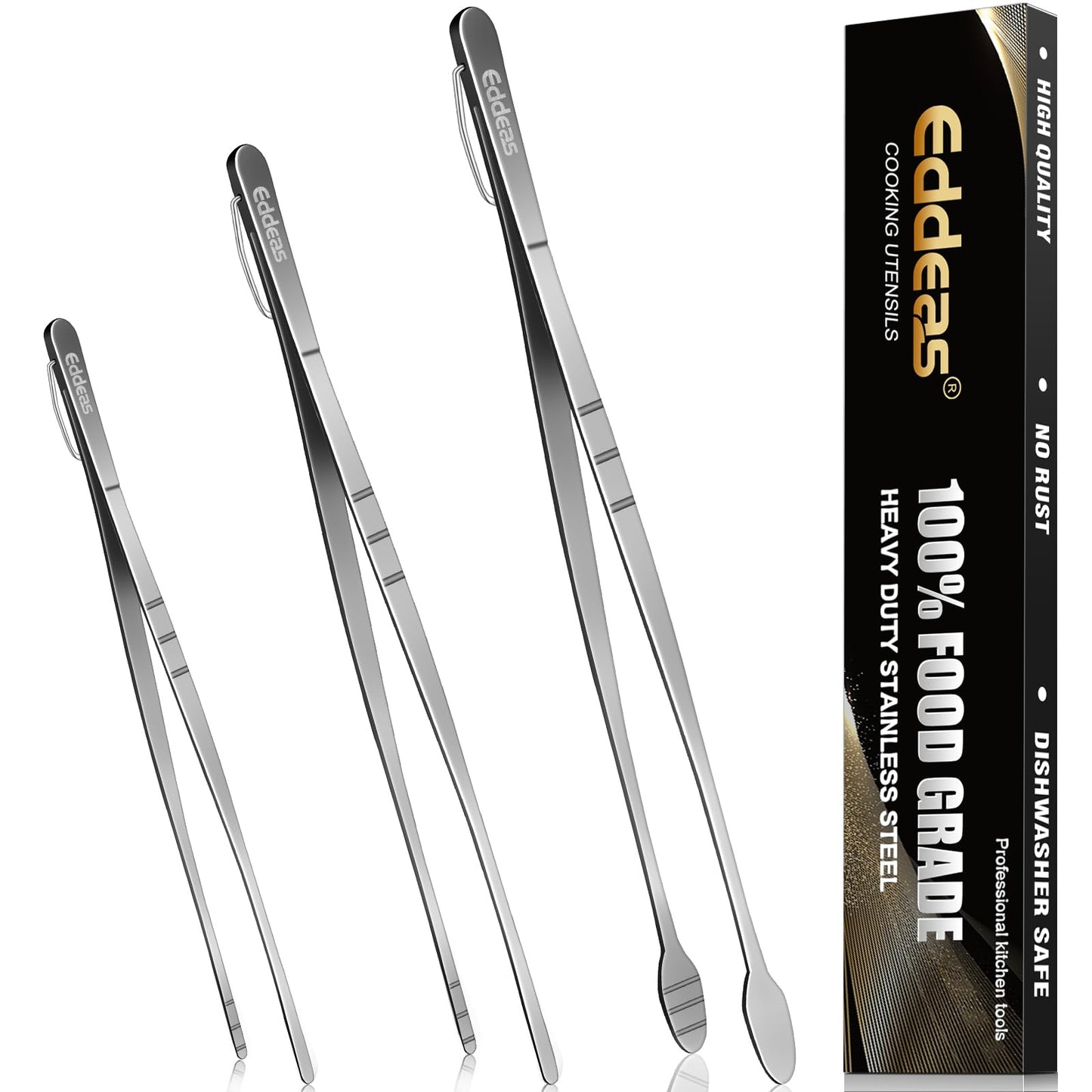 Eddeas Kitchen Tweezers Tongs, Cooking Tweezers Stainless Steel - 3 Size 12'' 10'' & 8 inch Ideal for Meat, pasta, plating and pinching delicate small pieces of food, Set of 3