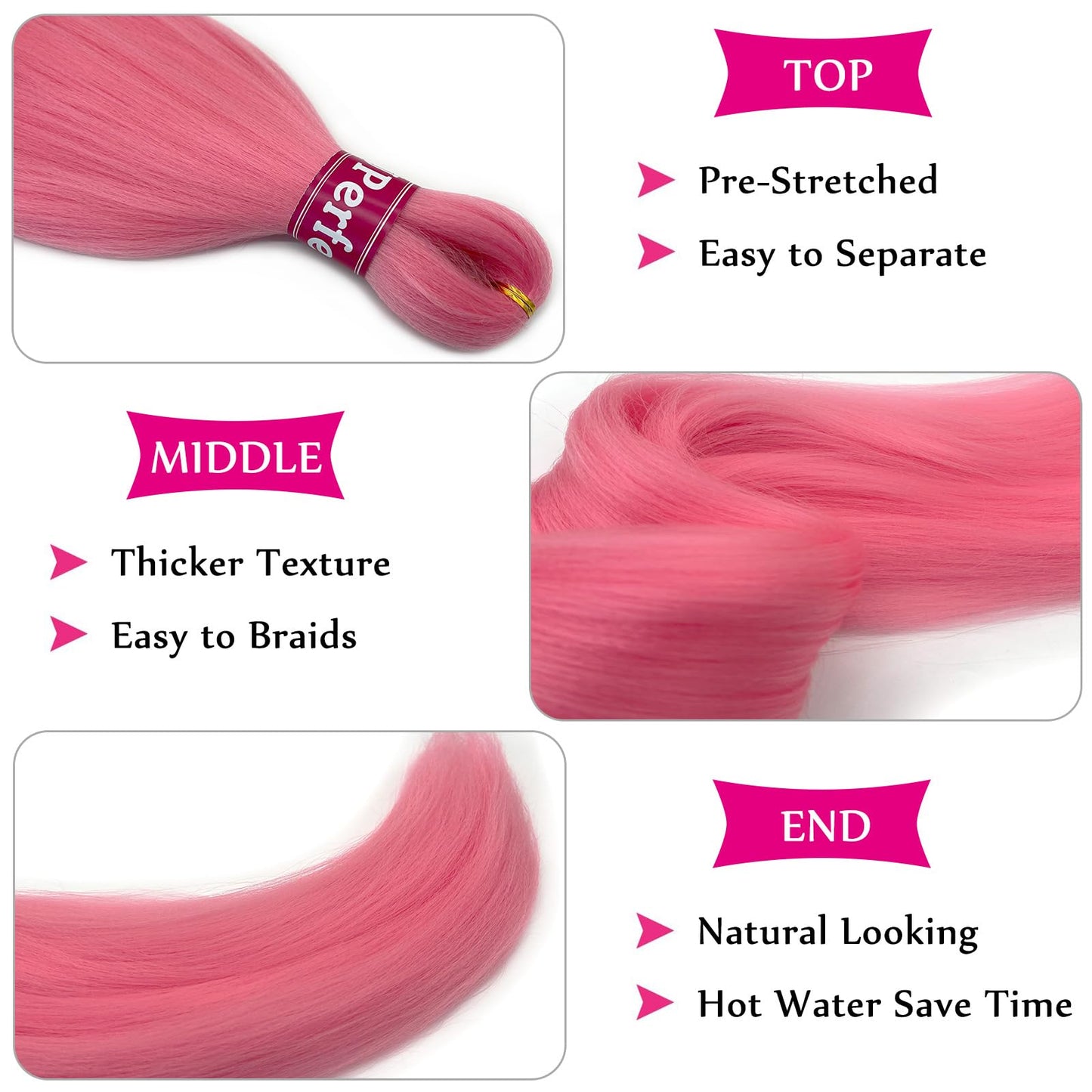 Pink Braiding Hair Pre Stretched Kanekalon Knotless Prestretched Braiding Hair 30 inch Colored Hair Extensions for Braiding Pre Stretched Micro Braids Itch Free Yaki Short Braiding Hair