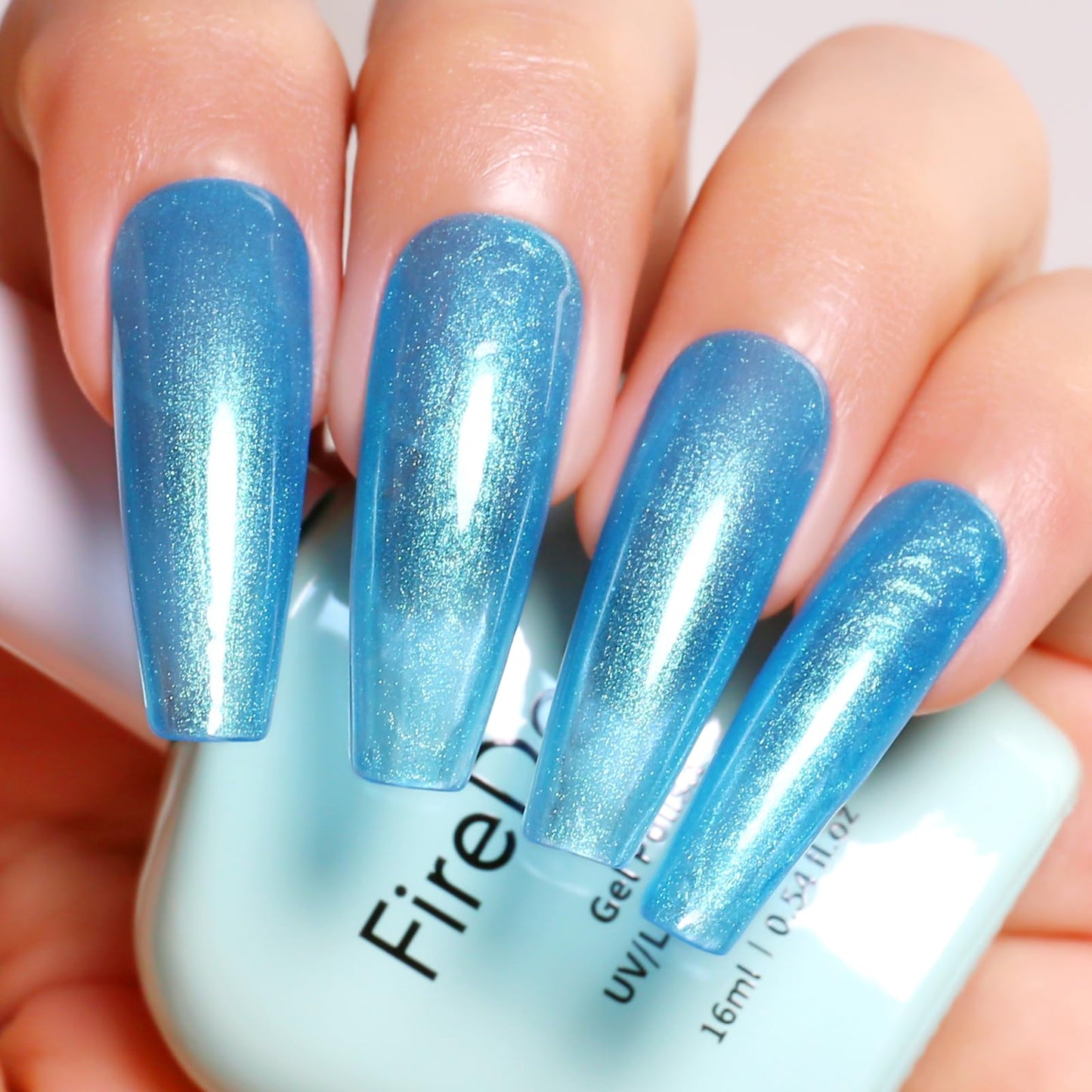 Firedeep Sky Blue Pearl Gel Nail Polish 16ML Big Bottles Blue Shimmer Glitter UV/LED Soak Off Gel Polish for Nail Art Manicure DIY