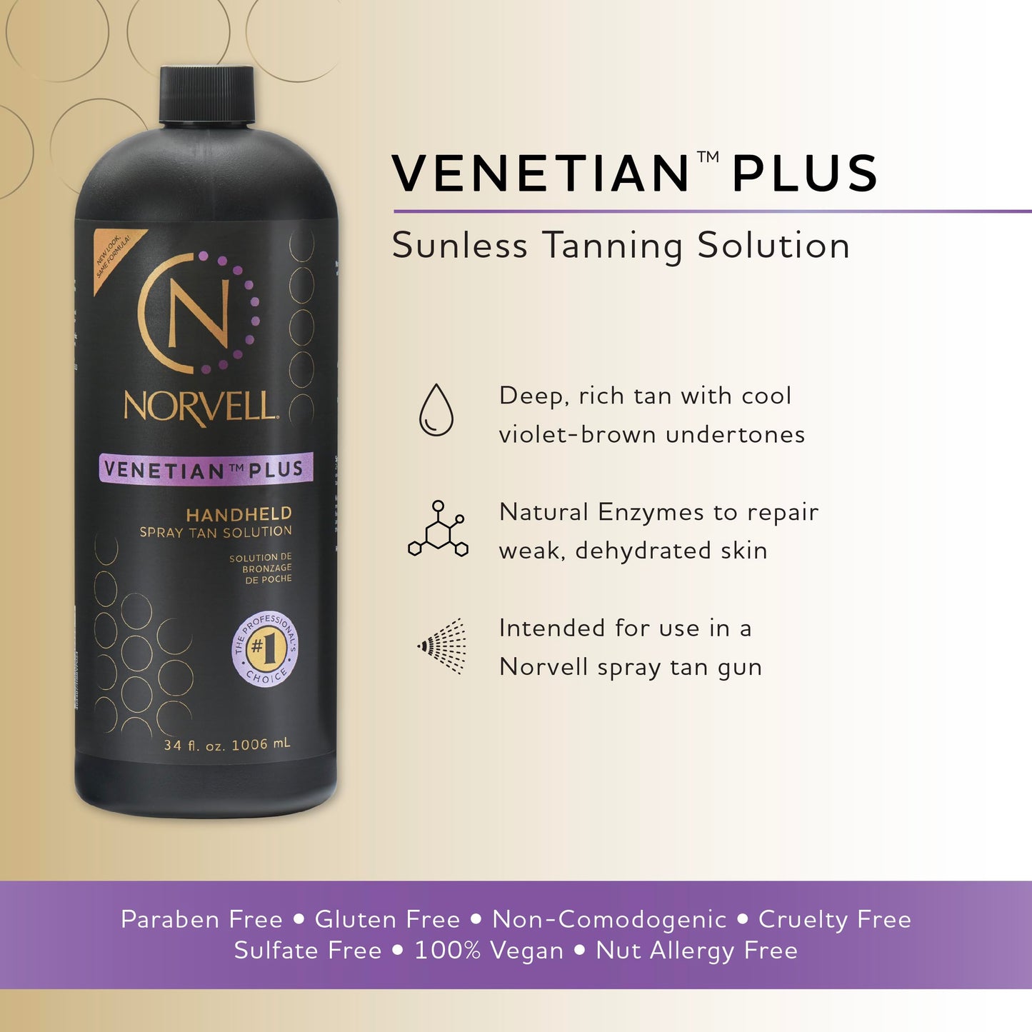 Norvell Premium Professional Sunless Tanning Spray Tan Solution - Venetian Plus, 1 Liter