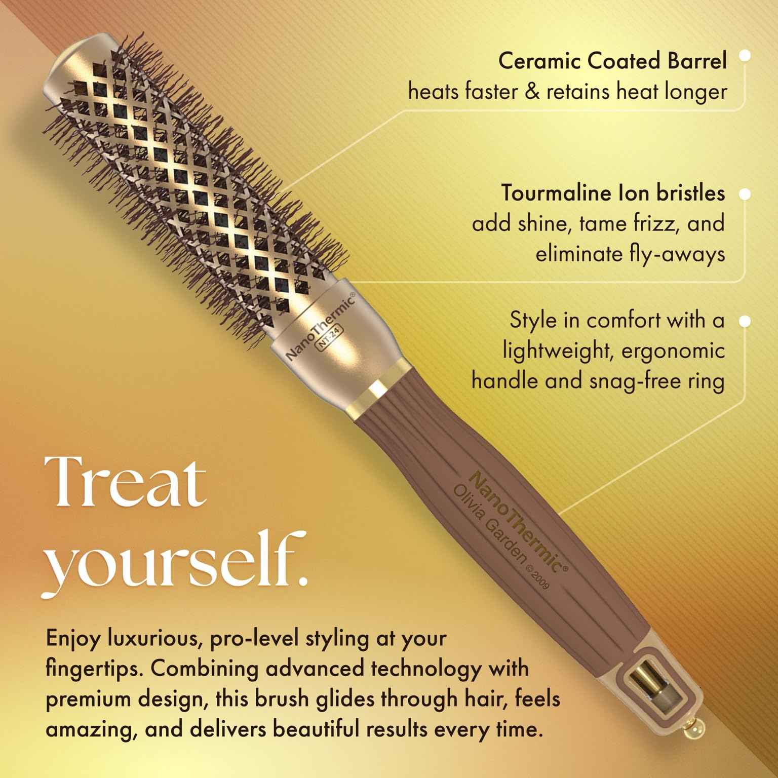 Olivia Garden NanoThermic Ceramic + Ion Round Thermal Hair Brush - Not Electrical - Professional Blowout Brush for Normal to Thick Hair - 2 3/4"-Diameter Barrel - NT-64