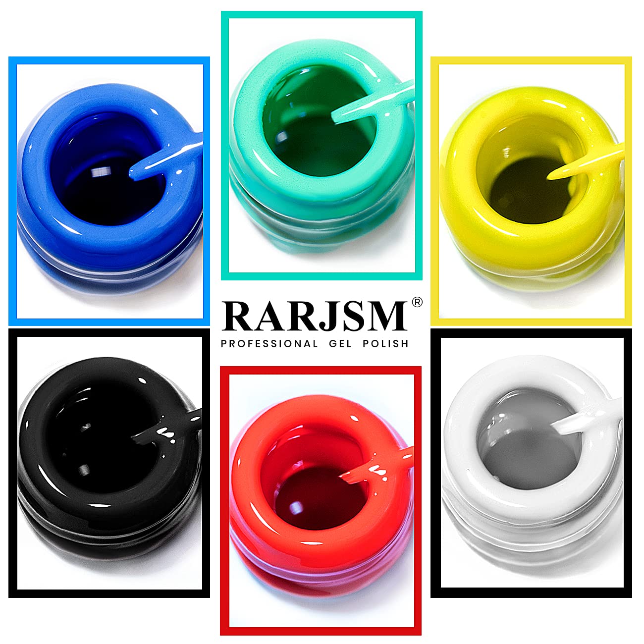 RARJSM Painted Gel Nail Polish Set,6pcs Black White Red Blue Green Yellow Liner Polish Pen UV LED Curing Requires Nail Painting Gel Polishes,Geometric 3D Nail Art DIY Nail Design