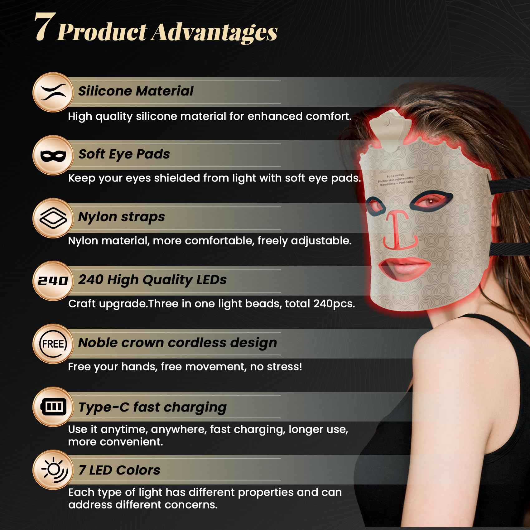Bestechy Red Light Therapy Mask for Face, Led Face Mask Light Therapy, 7 Color Red Light Therapy Mask, Silicone Face Mask Skin Care at Home with Eye Protection Cushion for Anti Aging Wrinkles