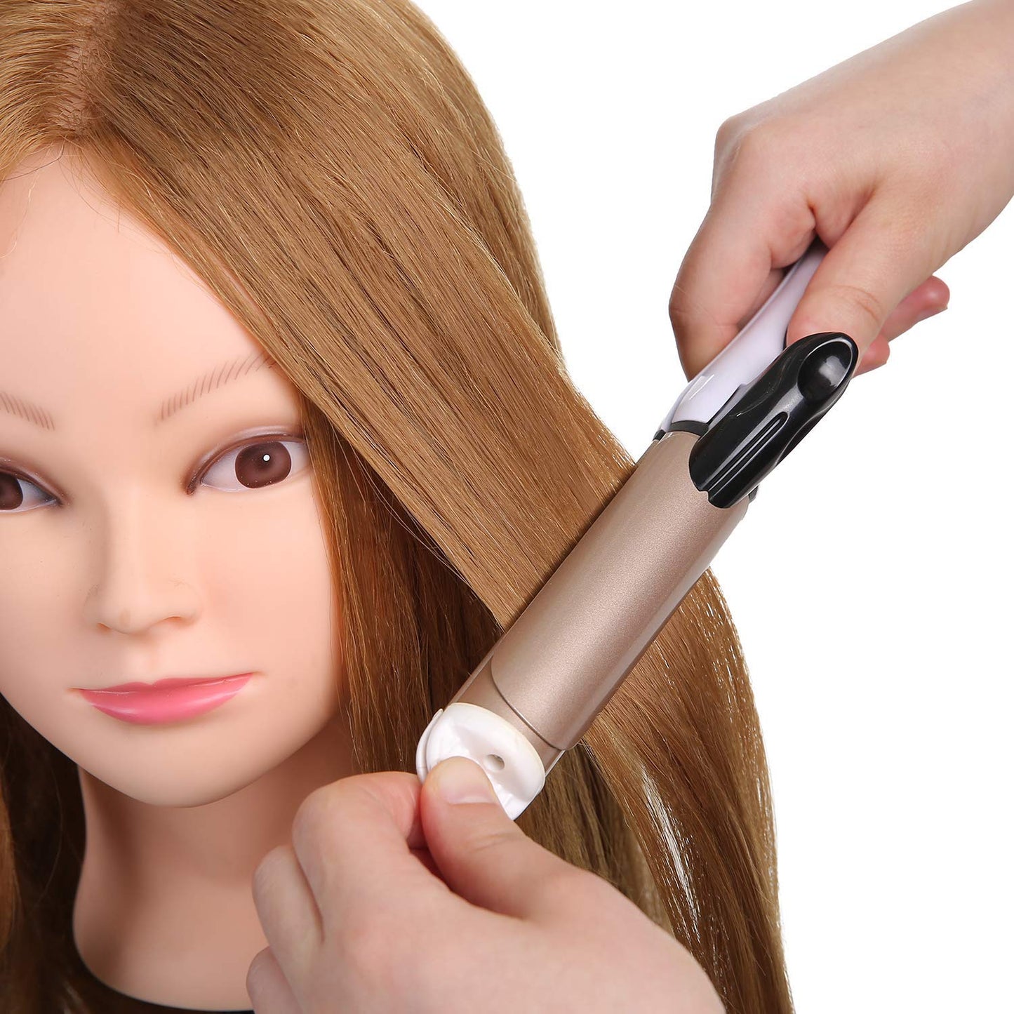 SOPHIRE 26"-28" Long Hair Mannequin Head with 60% Real Hair, Hairdresser Practice Training Head Cosmetology Manikin Doll Head with 9 Tools and Clamp - Golden, Makeup On