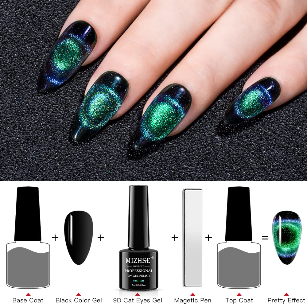 MIZHSE 9D Cat Eye Gel Nail Polish, Magnetic Gel Polish Set, Auroras Snowlight Chameleon Effect Soak Off UV LED with Magnet Stick Gel Nail Polish Set 10pcs (9D Collection 2)