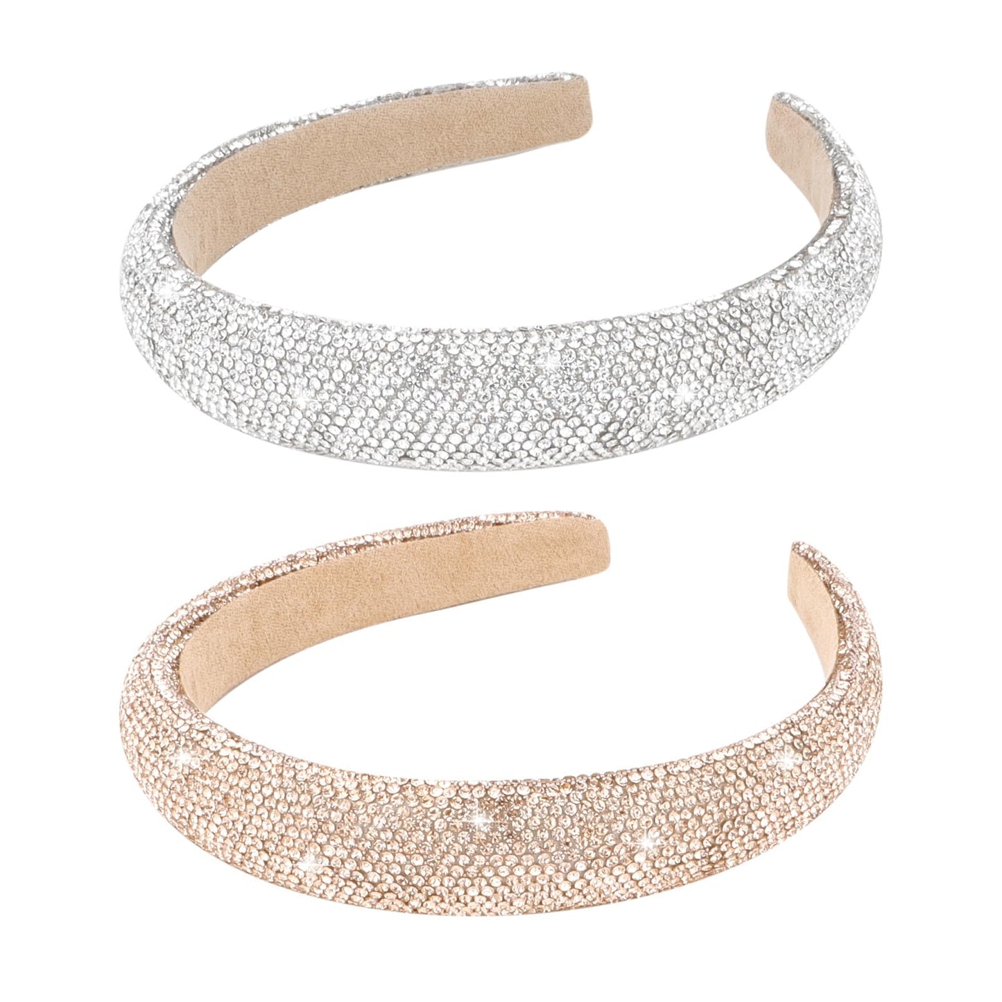 Jaciya 2 Pieces Rhinestone Headbands for Women Sparkly Glitter Head Bands for Girls Hair Cute Crystal Headbands Silver Headband Rhinestone Hair Accessories(Silver/Champagne)