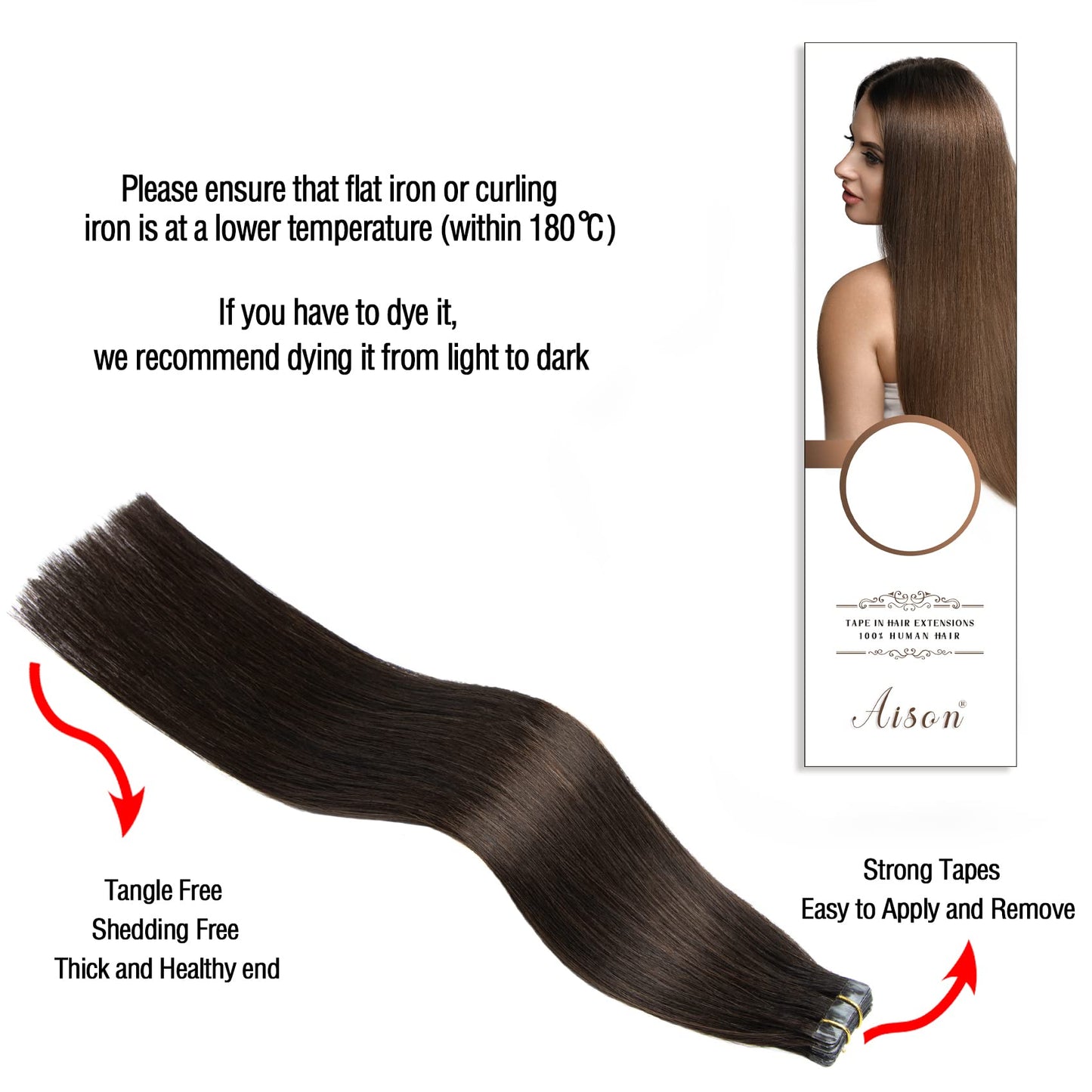 Aison Dark Brown Invisible Tape in Hair Extensions Human Hair 16 Inches 30g 20 Pcs/Pack Tape ins Human Hair Extensions Invisible Tape in Extensions