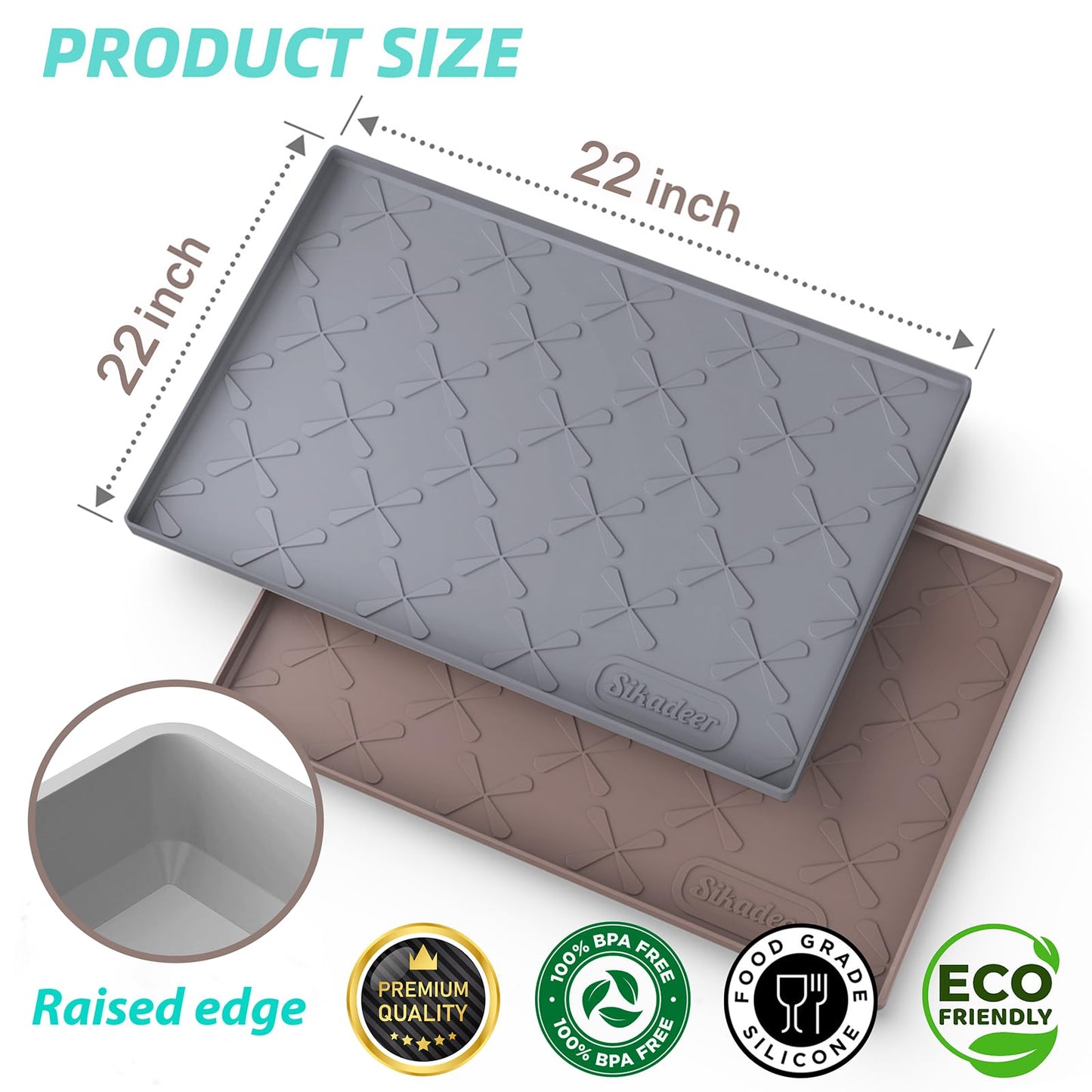 SIKADEER Under Sink Mat for Kitchen Waterproof, 22" x 22" Silicone Mat Cabinet Liner for Bathroom Under Sink Organizer with Raised Edge, Fits 24inch Standard Cabinet Under Sink Drip Tray Protector