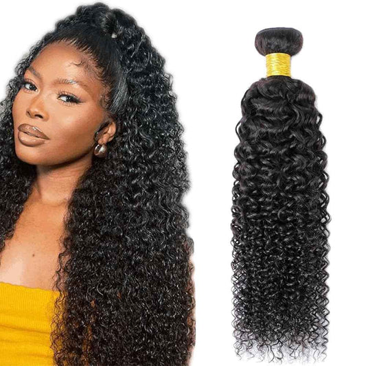 Curly Wave Human Hair Bundles 24 Inch Kinky Curly Single Bundle #1B Natural Black Human Hair Unprocessed Native Virgin Hair 100g Total Double Weft Crochet Human Hair Extensions for Women