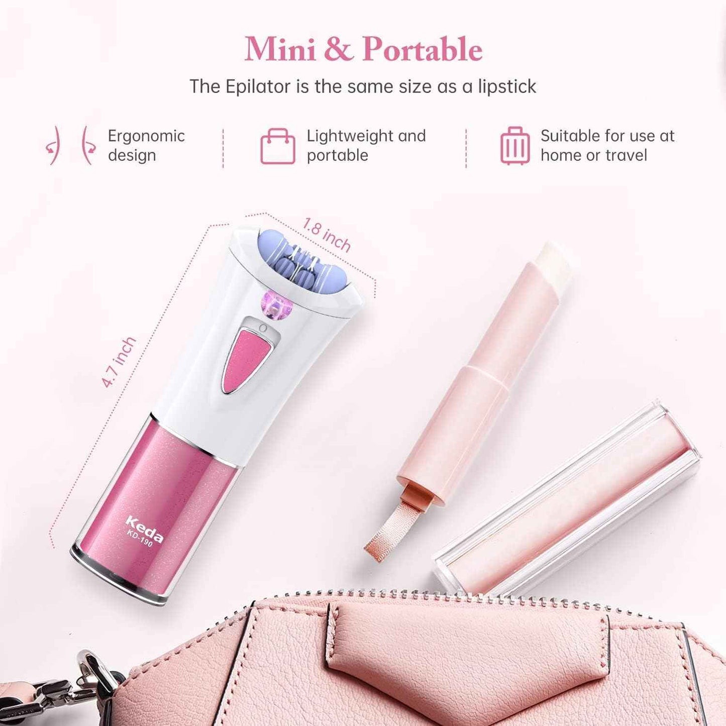 Mini Epilator, Facial Hair Remover for Women, Full Body Smooth Glide Epilator, Portable Electric Lady Shaver for Face, Armpits, Arms, Bikini, and Legs, with 9-Tweezers with LED for Precision
