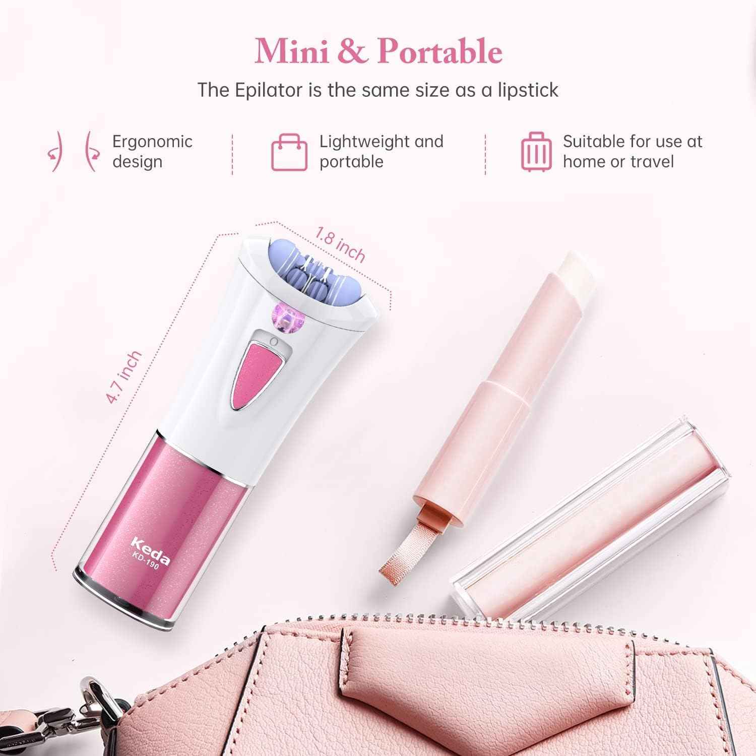Mini Epilator, Facial Hair Remover for Women, Full Body Smooth Glide Epilator, Portable Electric Lady Shaver for Face, Armpits, Arms, Bikini, and Legs, with 9-Tweezers with LED for Precision