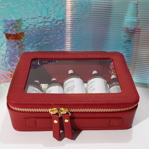 SANHECUN Toiletry bag waterproof cosmetic organizer with handle large opening for travelling car organizers (Red)