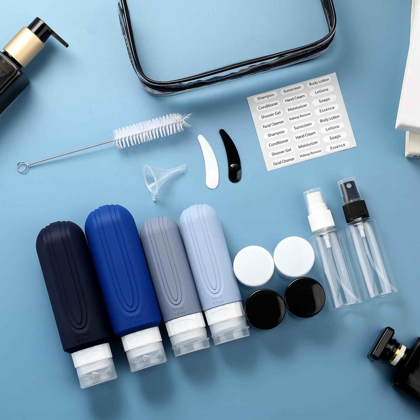 Mrsdry 16 Pack Travel Bottles for Toiletries, Oversize 6oz Silicone Travel Containers, Leak Proof Refillable Liquid Shampoo And Conditioner Travel Essentials