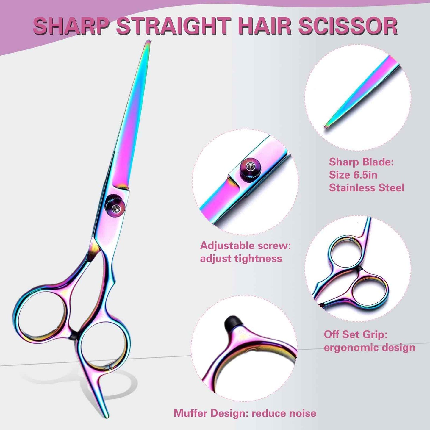 Hair Cutting Scissors Kit 11PCS, Professional Haircut Scissors with Japanese Stainless Steel Shears, Thinning Shears, Haircut Accessories in Leather Case for Salon/Home (Rainbow)