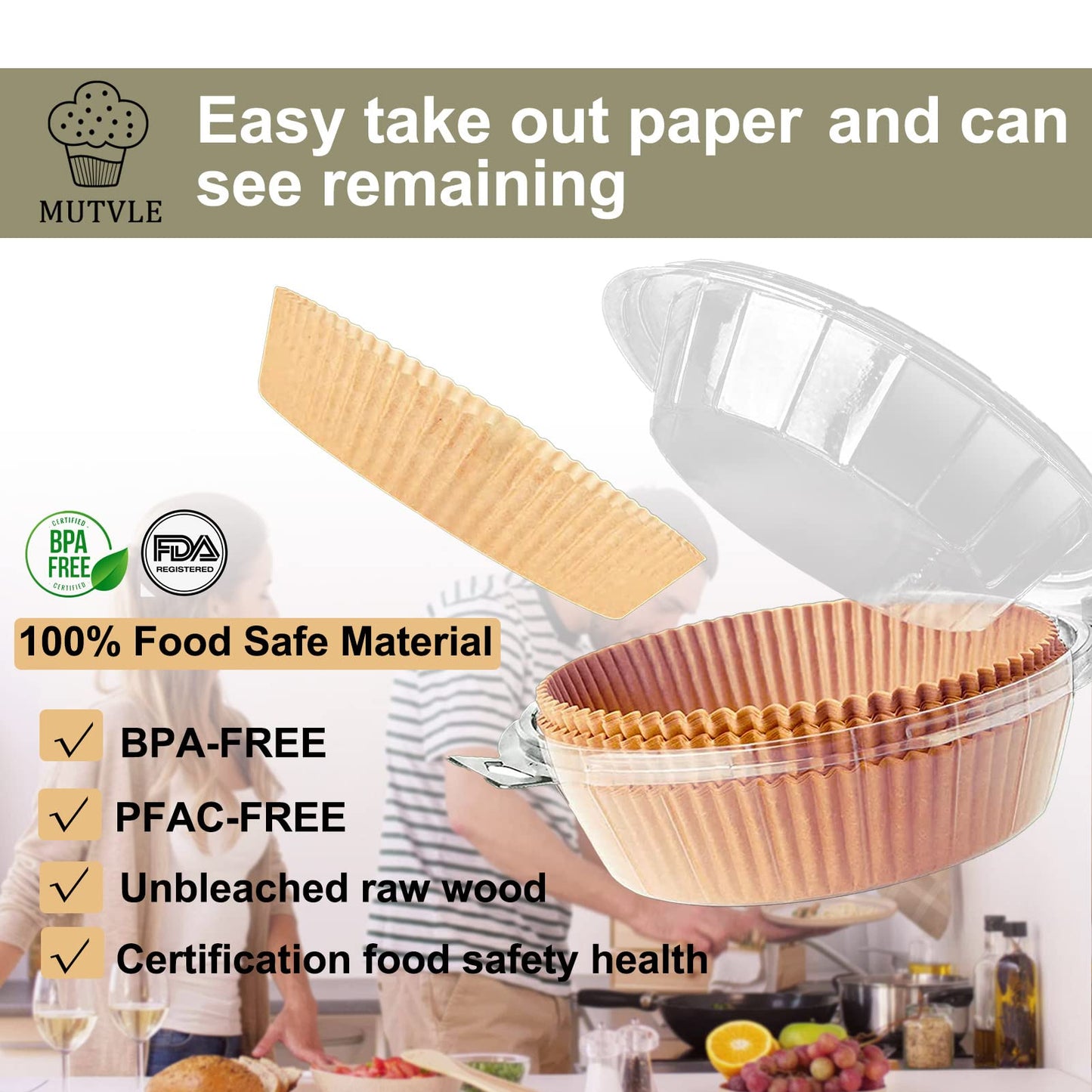 9 Inch Air Fryer Disposable Paper Liner 125PCS, [ XL ] Non-stick Parchment Liners for 5-6QT Air Fryer, Oil Resistant, Waterproof, Food Grade Baking Paper