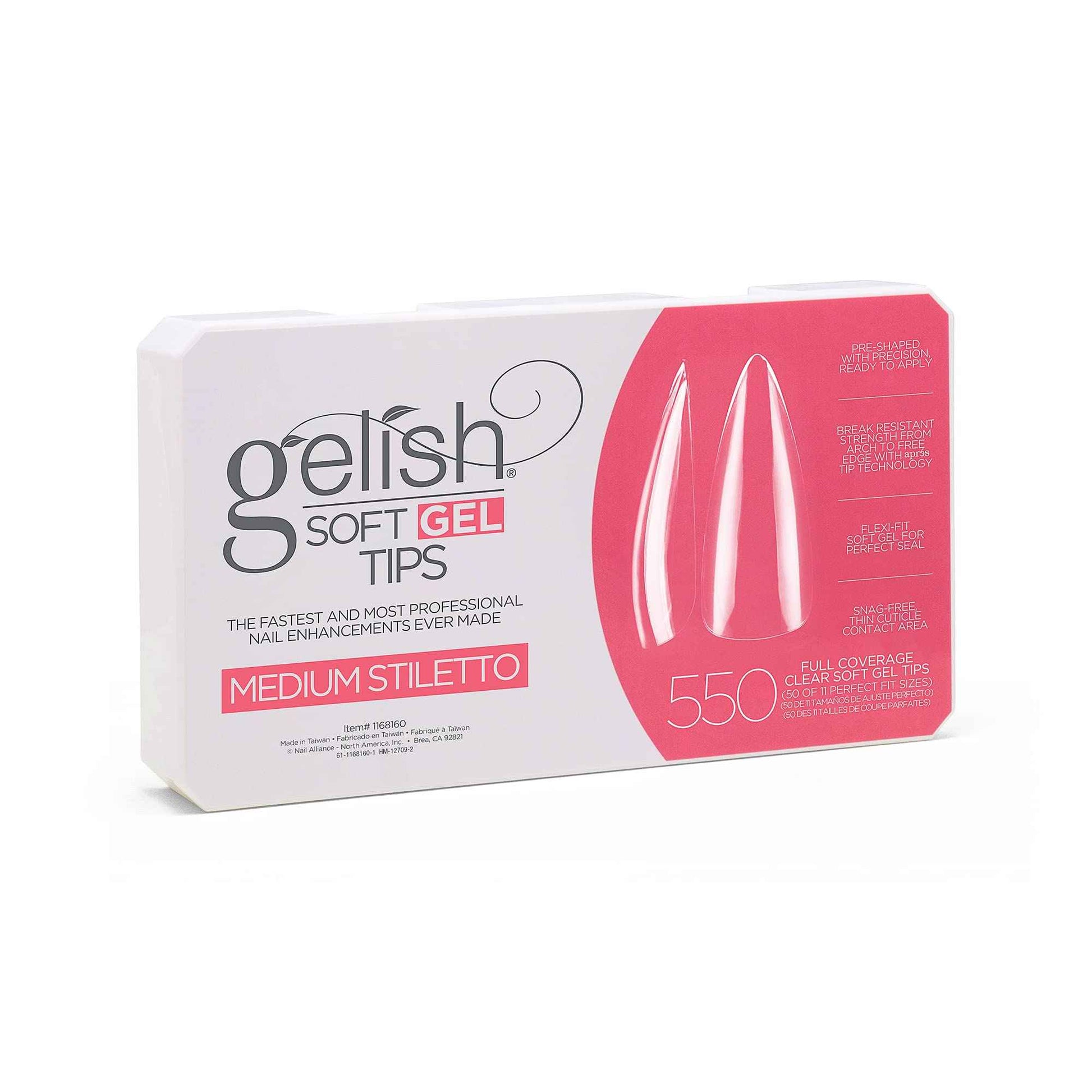 Gelish Soft Gel™ Tips - 550 Count Professional Quality Press on Nails Extension for Strong, Long-Lasting Manicures – Easy Application, Natural Look, Pre-shaped False Nail (Medium Stiletto)