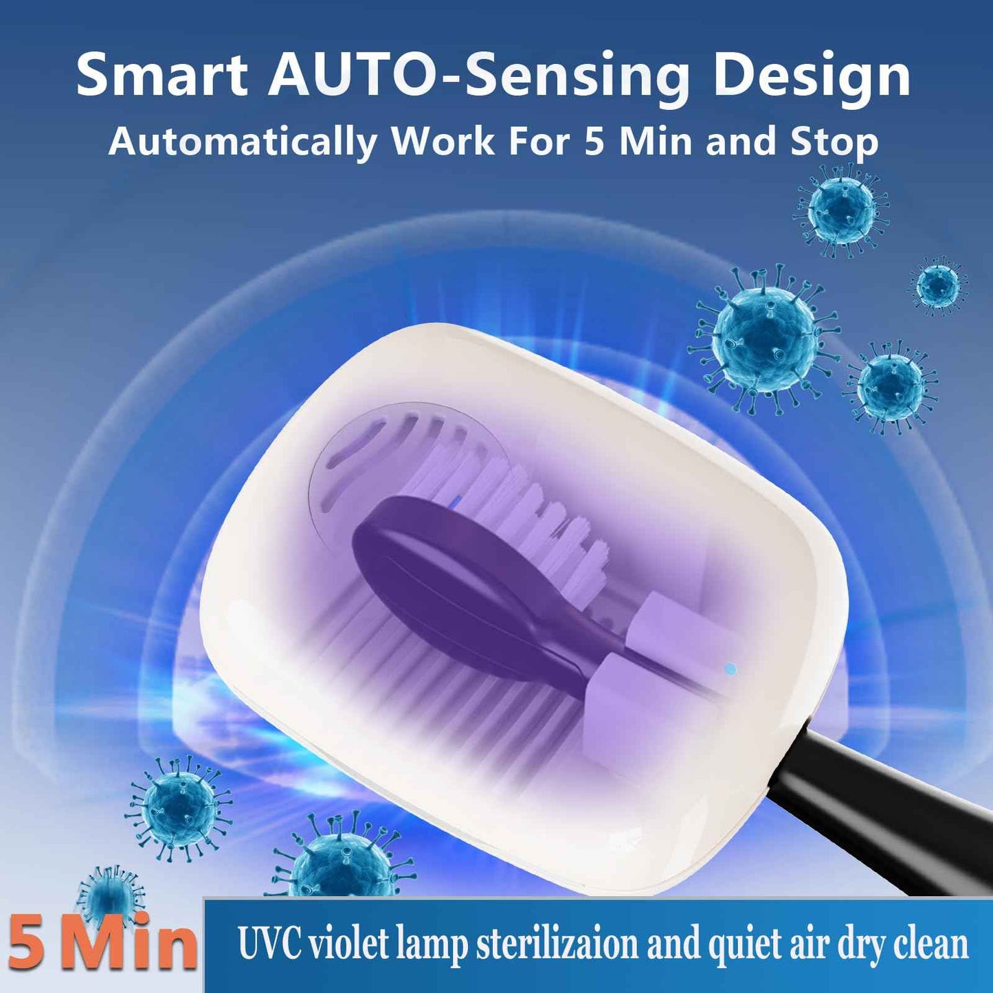 UWTLFCE UV-C Toothbrush Sanitizer Cover Case and Holder Electric Travel Toothbrush Cover with Holder for Any Toothbrush Head Rechargeable Toothbrush Travel Case Blue