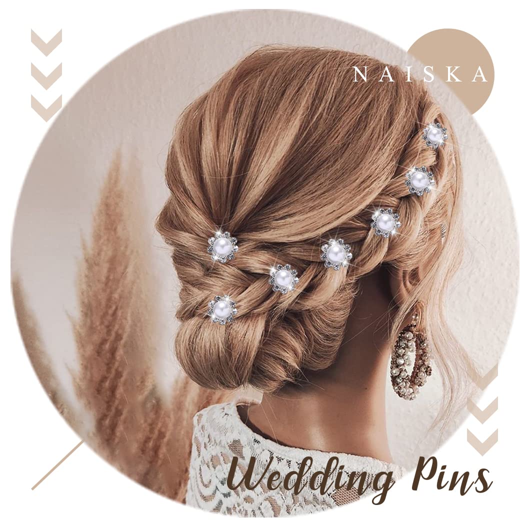 NAISKA Rhinestone Hair Accessories Spiral Hair Pins Wedding Crystal Pearl Hair Clips Silver Coil Bridal Headpieces Women and Girls Hair Decoration for Prom Party(8PCS)