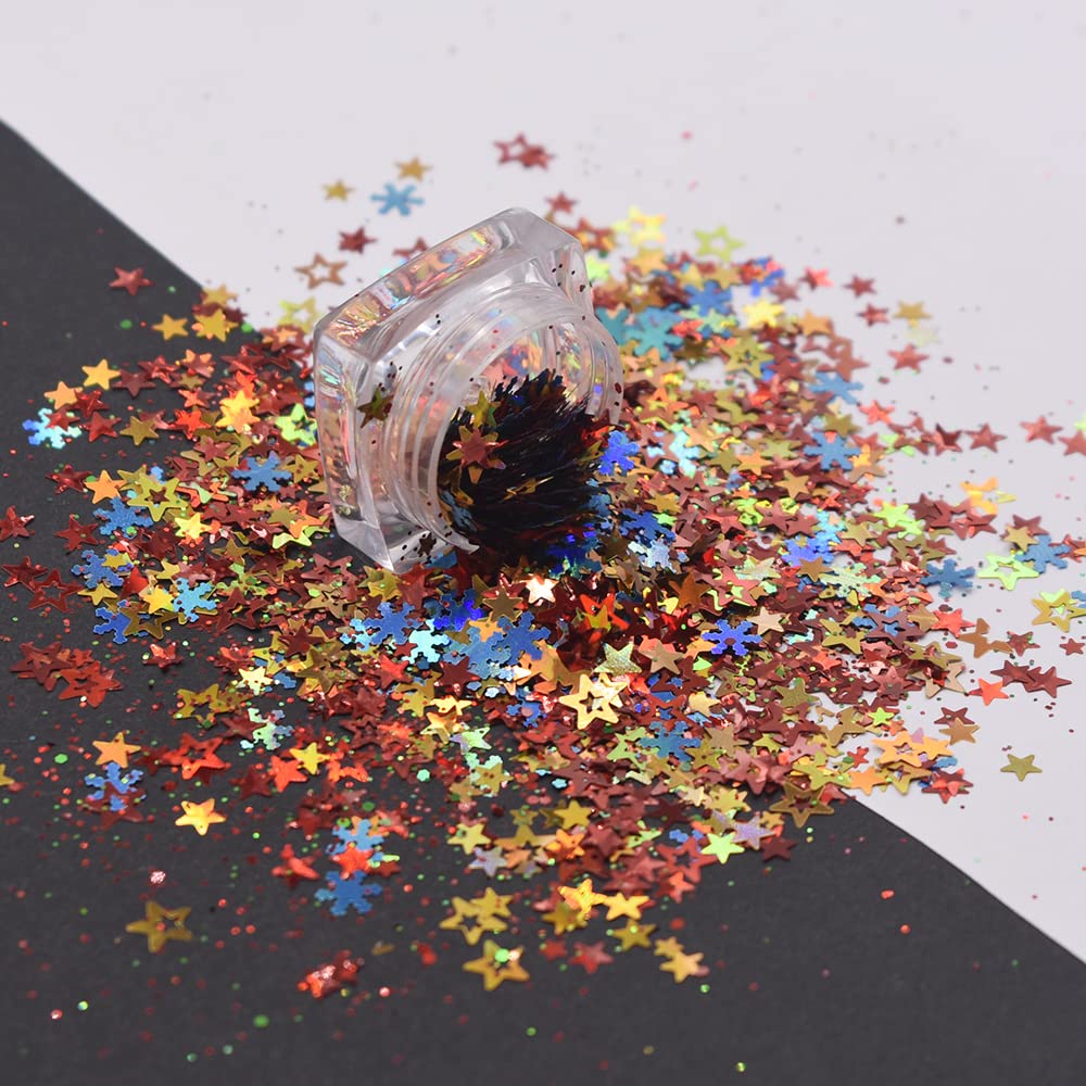 10 Grams/Pack - Christmas Holiday Snowflake Hollow Star Mixes Series Glitter - Festival Rave Beauty Makeup Face Body Nail Art Craft Tumbler Decoration CH137