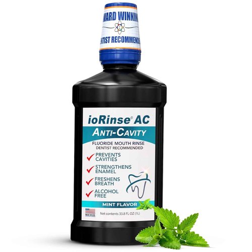 ioRinse AC Anticavity Fluoride Mouthwash - Alcohol-Free Molecular Iodine Mouth Wash Fights Tooth Decay & Protects Enamel - Safe Mint Rinse for Sensitive Mouths - Potent Bad Breath Protection
