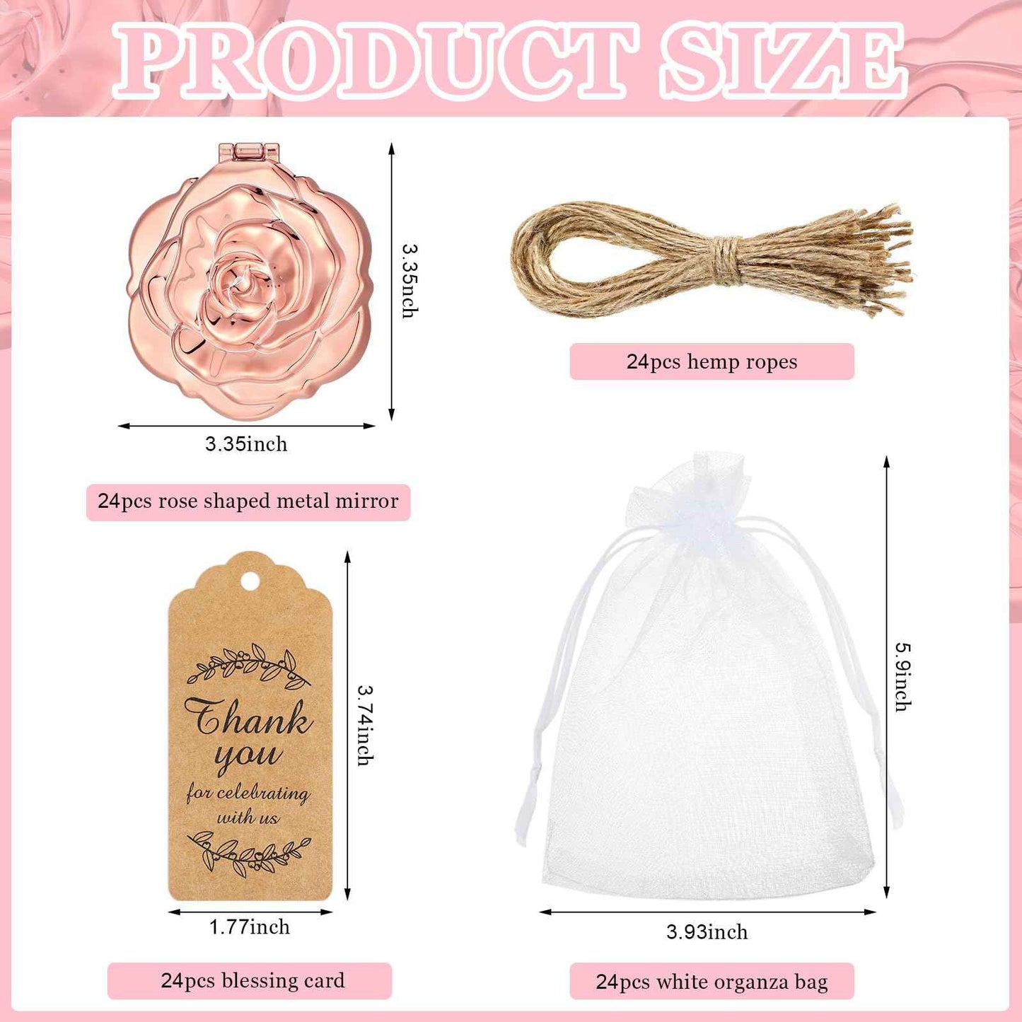 Singhoow 24 Sets Rose Compact Mirrors Brush Bulk Quinceanera Party Favors for Guests Travel Mirror Thank You Gifts Bulk for Sweet 16 15 Party Favors Bridal Shower Wedding Souvenirs(Rose Gold)