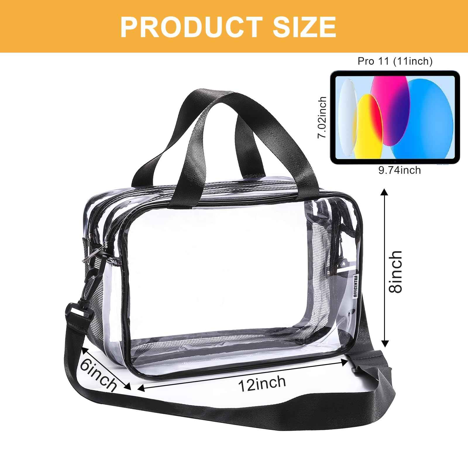 Officentra Clear Toiletry Bag for Women with Zipper–Clear Makeup Bag with Shoulder Strap & Handheld Handles – Stadium Bags for Women with Wet/Dry Compartments for Concerts, Travel, Work & Sports